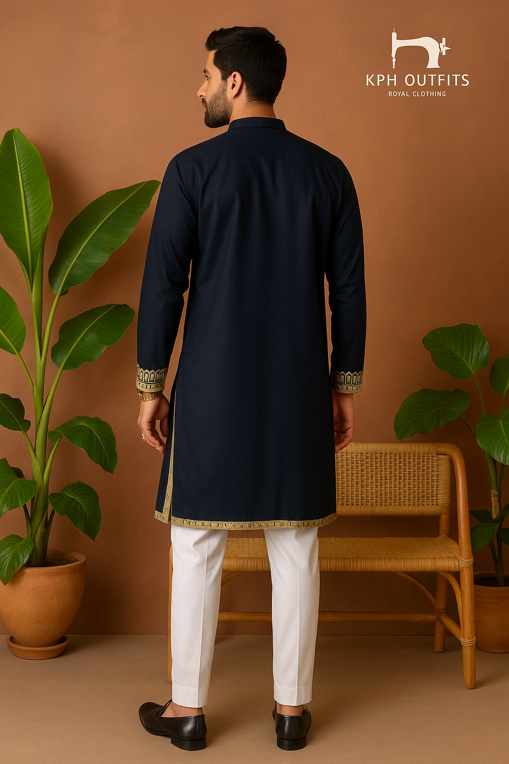 Navy Blue Designer Leather Embellished Stylish Kurta Set - KPH Outfits