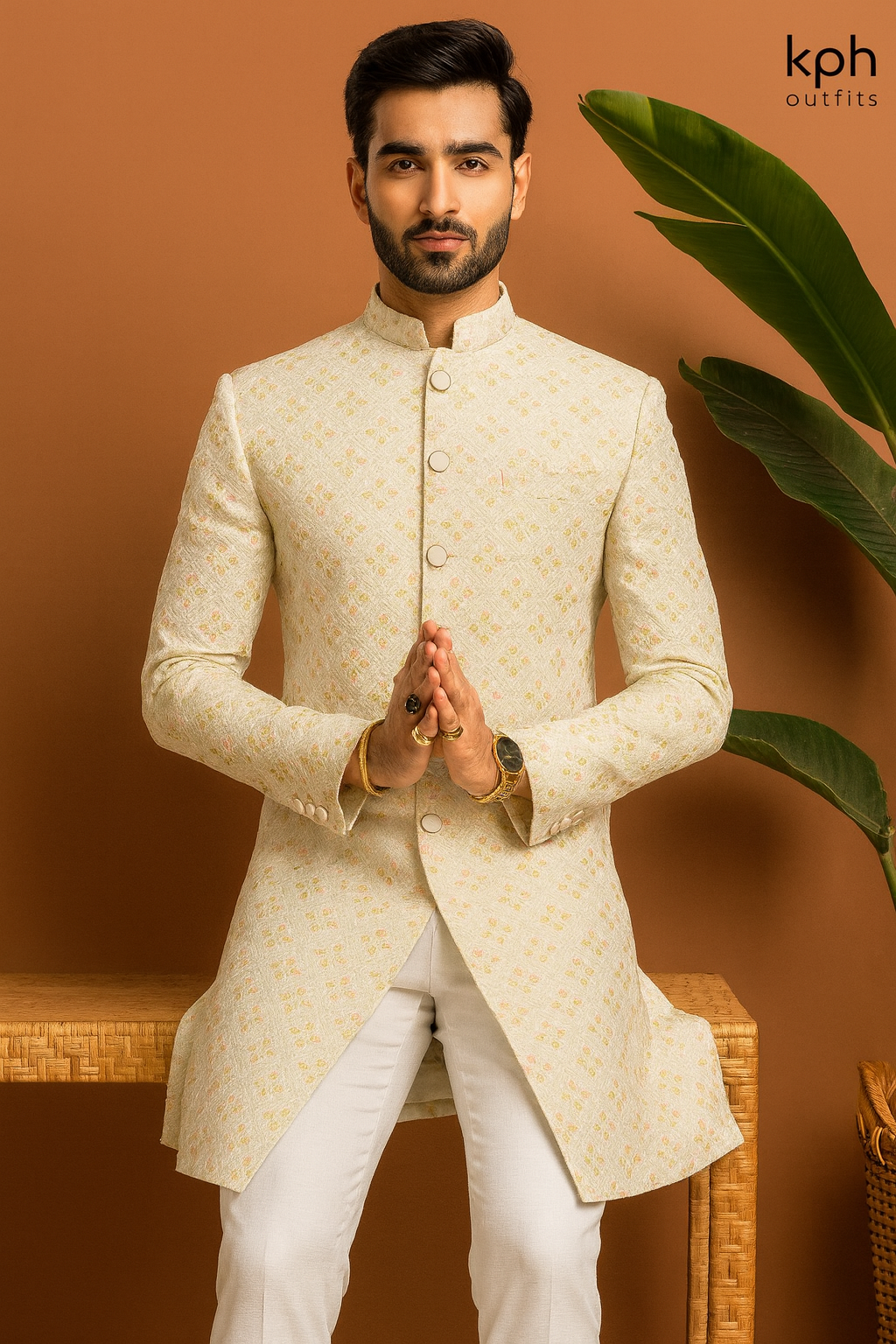 Off-White Multi-Color Thread Embellished Sherwani Set for Grooms – KPH Outfits