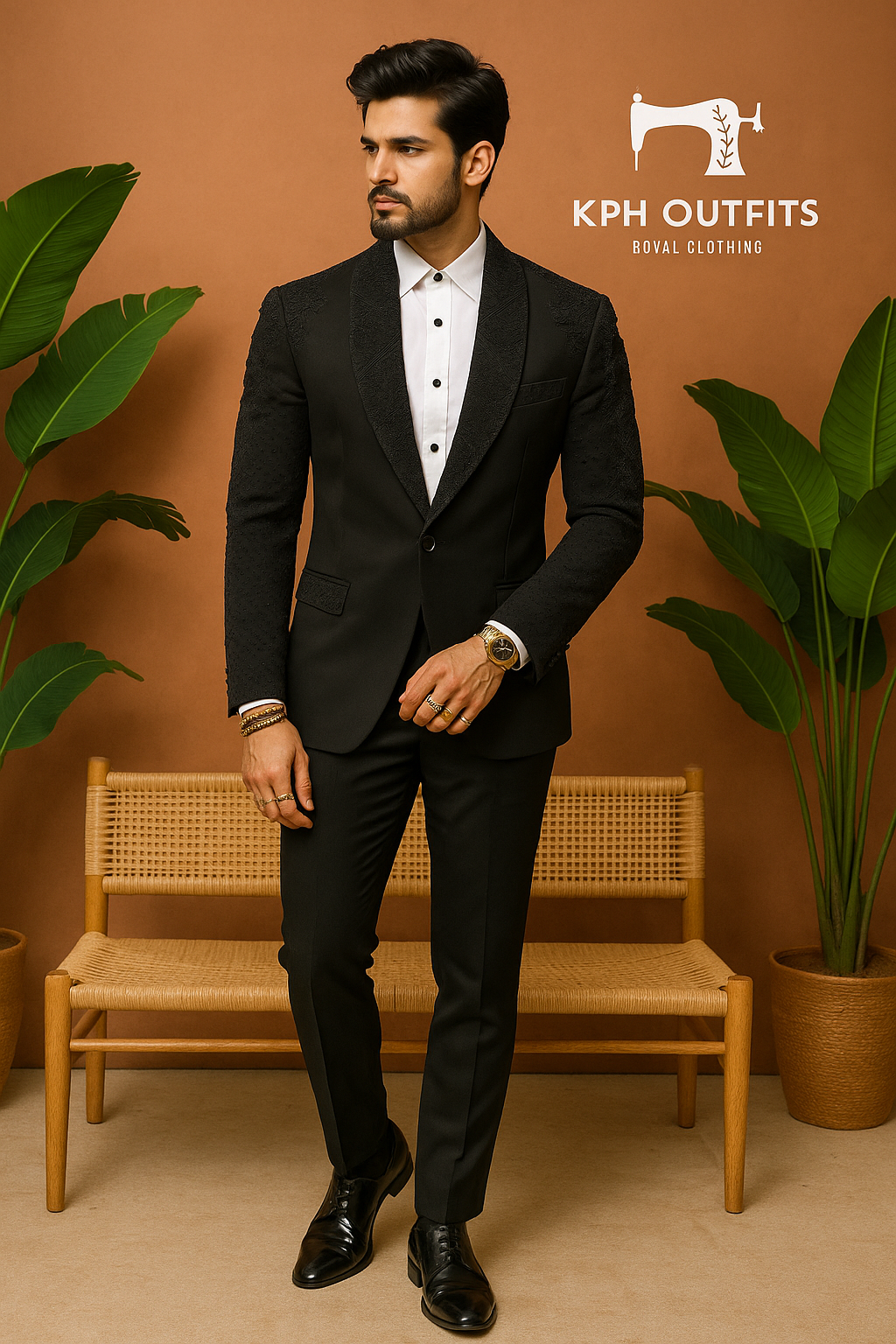 Men’s Black Handcrafted Cut Dana Work Tuxedo Suit – Elegant Designer Men’s Attire for Special Occasions