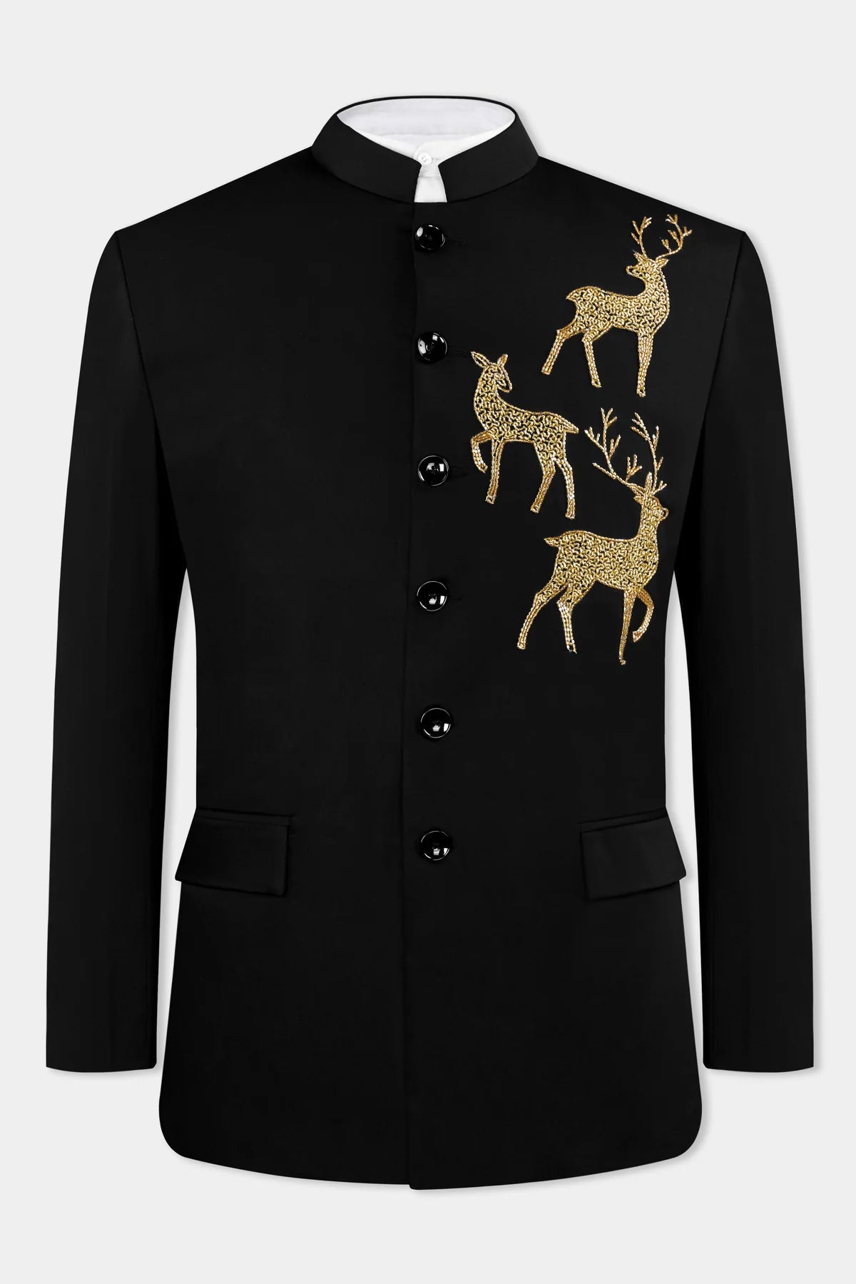 Men's Black Handcrafted Golden Work Bandhgala Suit