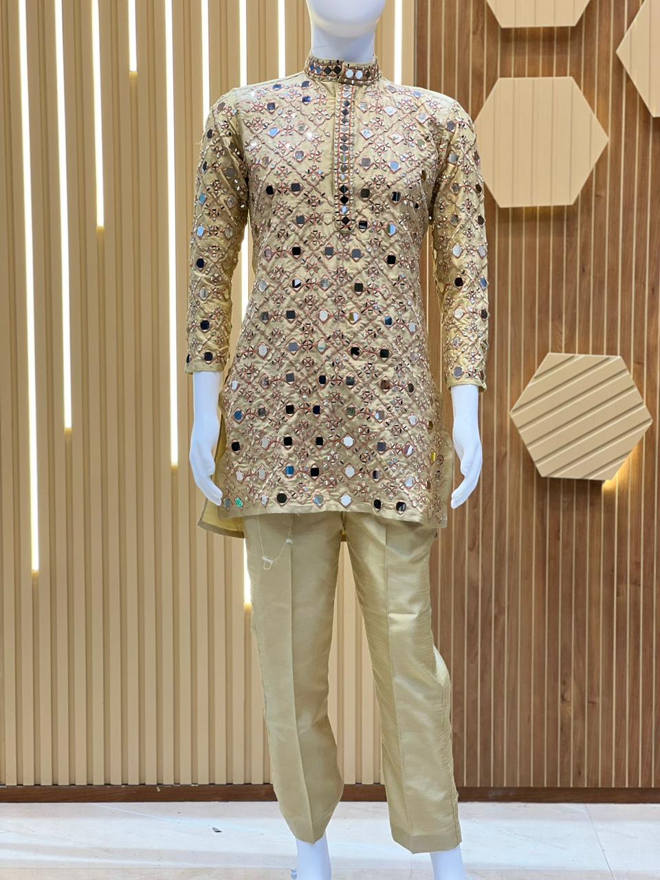 Men's Exclusive Real Mirror Embroidery Design Kurta Set