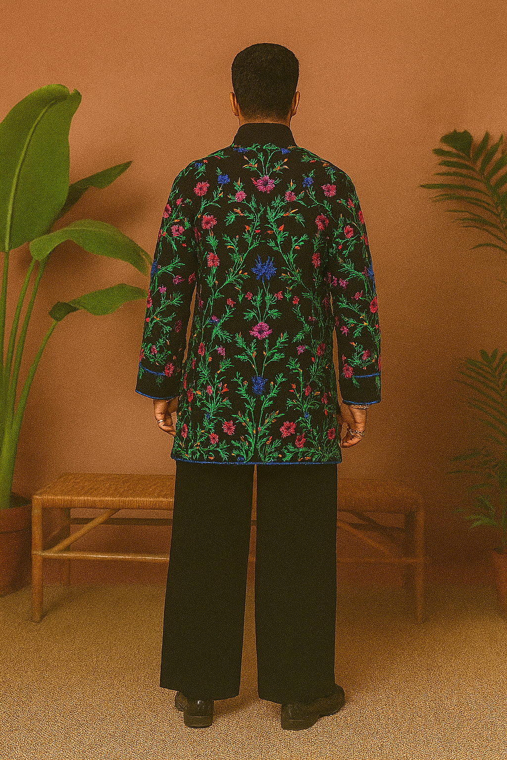 Black Multi Colour flowers Embroidery Kurta Set