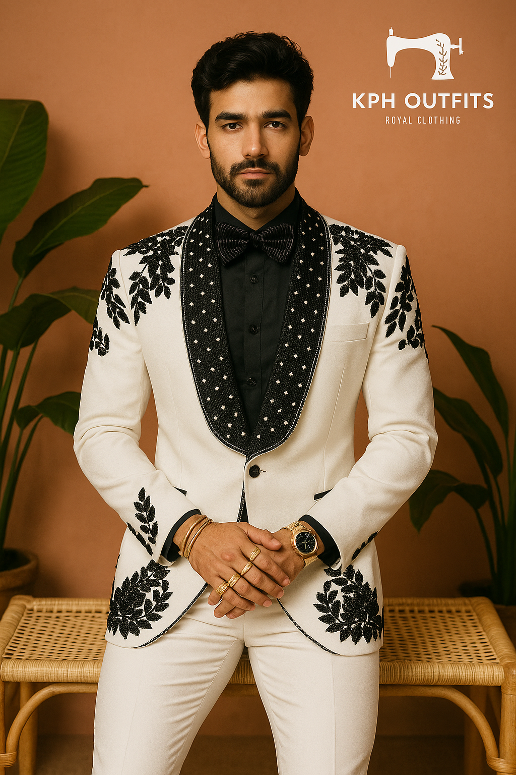 Men's Exclusive Ivory Designer Handcrafted Stylish Tuxedo Suit – Luxury Designer Wear by KPH Outfits