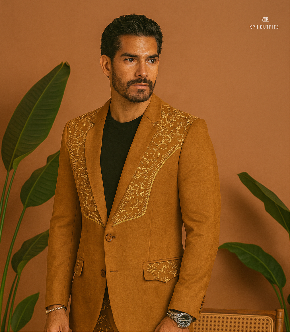 Exclusive Men's Camel Thread Embroidered Tuxedo Suit - KPH Outfits