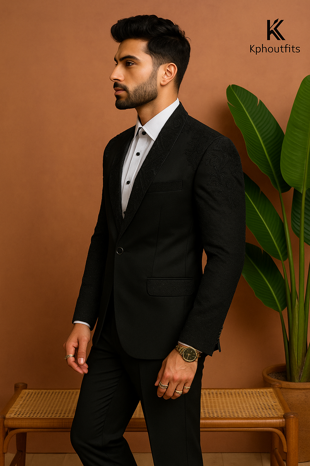 Men’s Black Handcrafted Cut Dana Work Tuxedo Suit – Elegant Designer Men’s Attire for Special Occasions