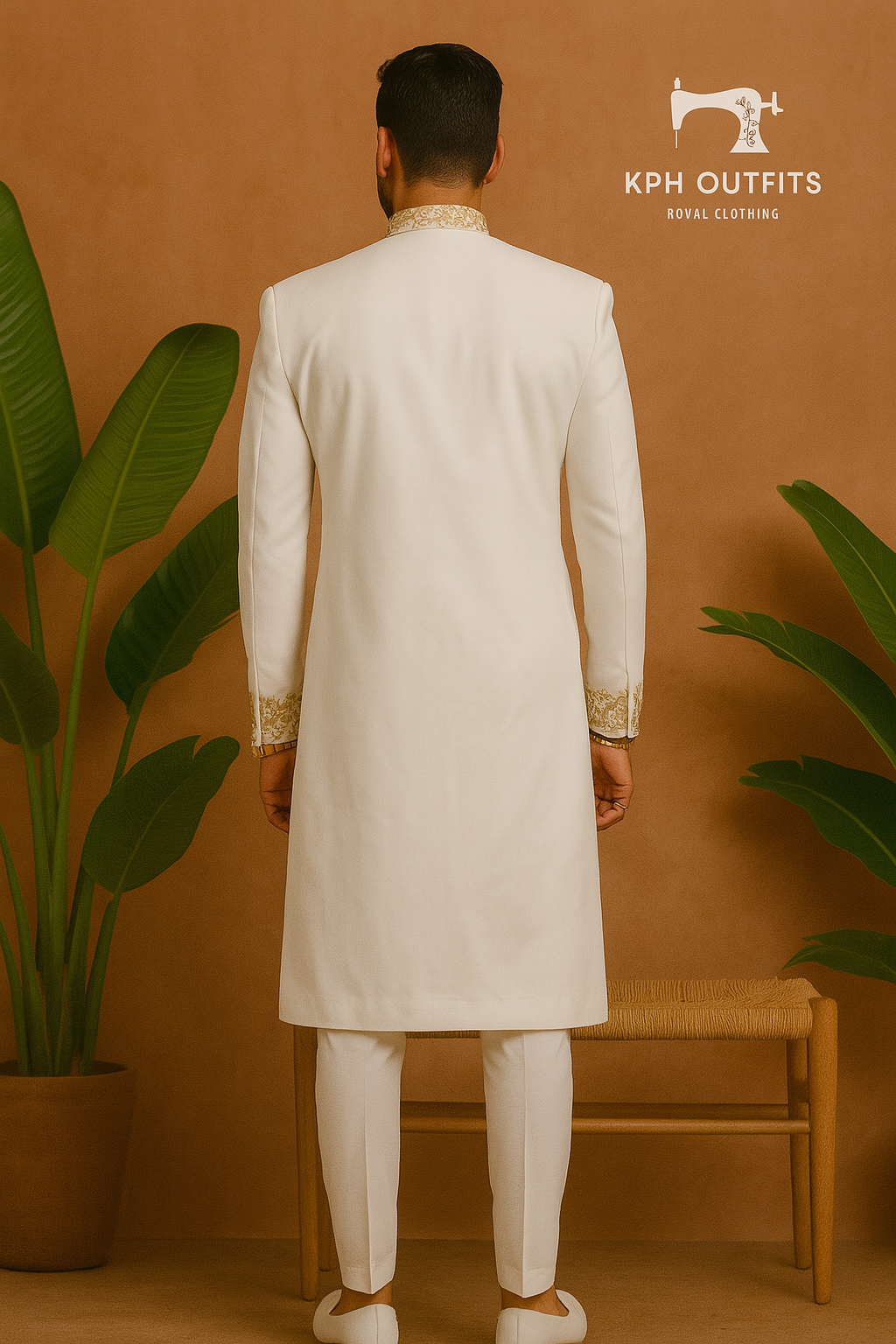 Men's Ivory Handcrafted Zardozi Work Groom Sherwani Set – 3-Piece Designer Outfit – KPH Outfits