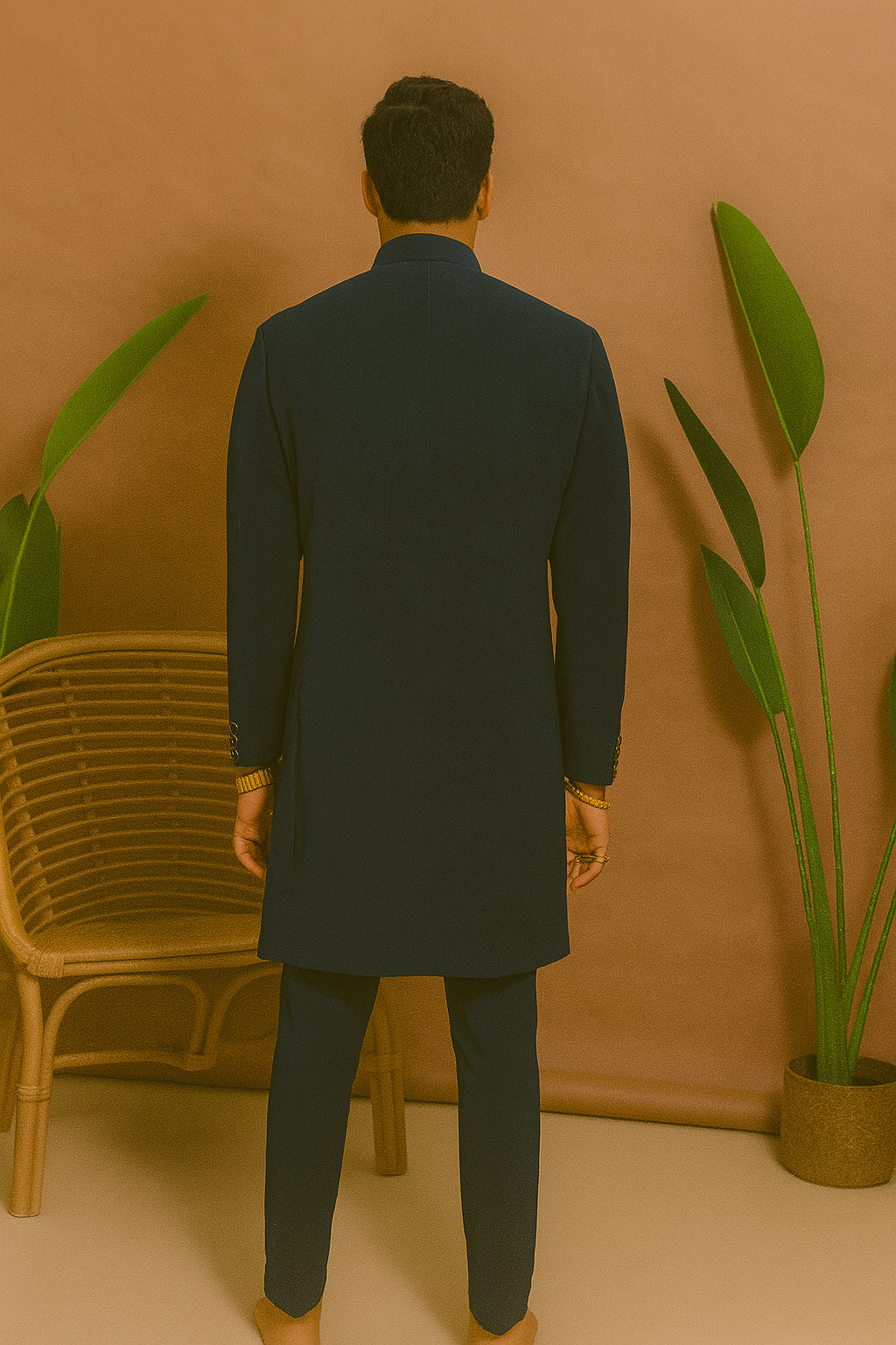 Statement groom outfit with cut-work embroidery in peacock green – KPH Outfits