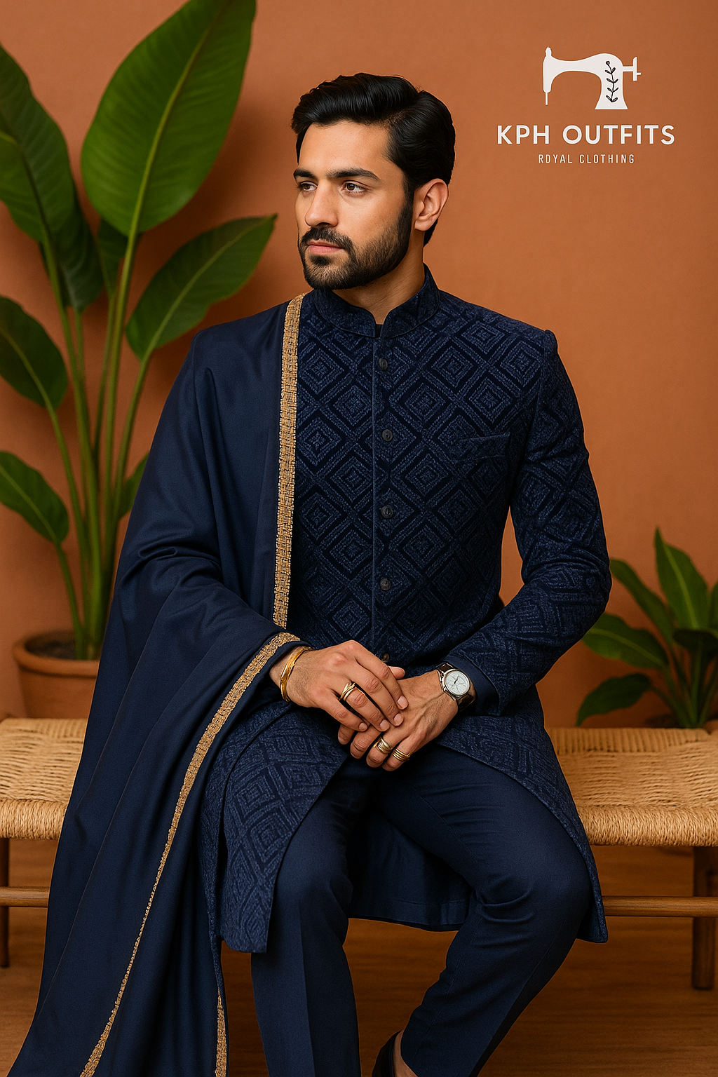 Men's Navy Blue Exclusive Indo-Western Set - Timeless Elegance by KPH Outfits