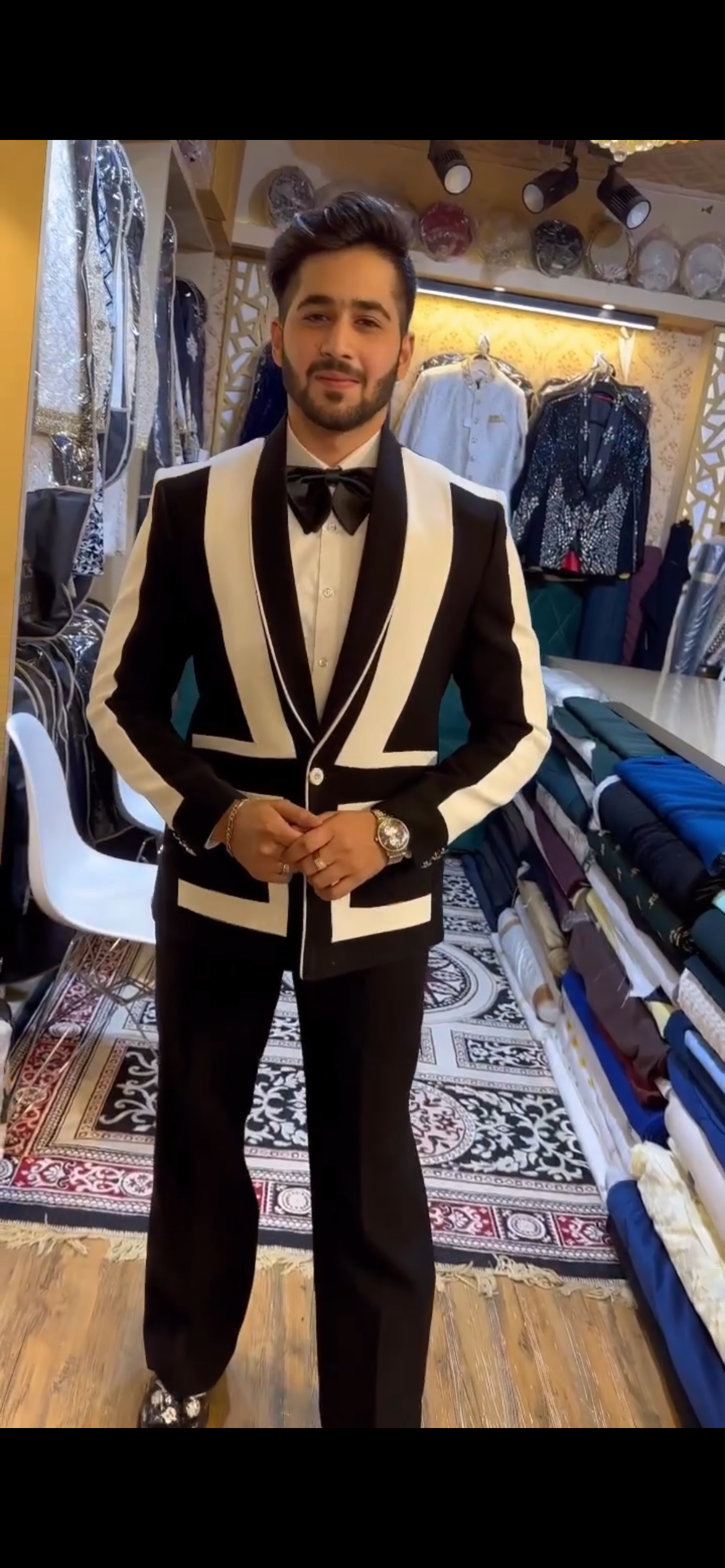 Men's Black Exclusive White Design Tuxedo Suit