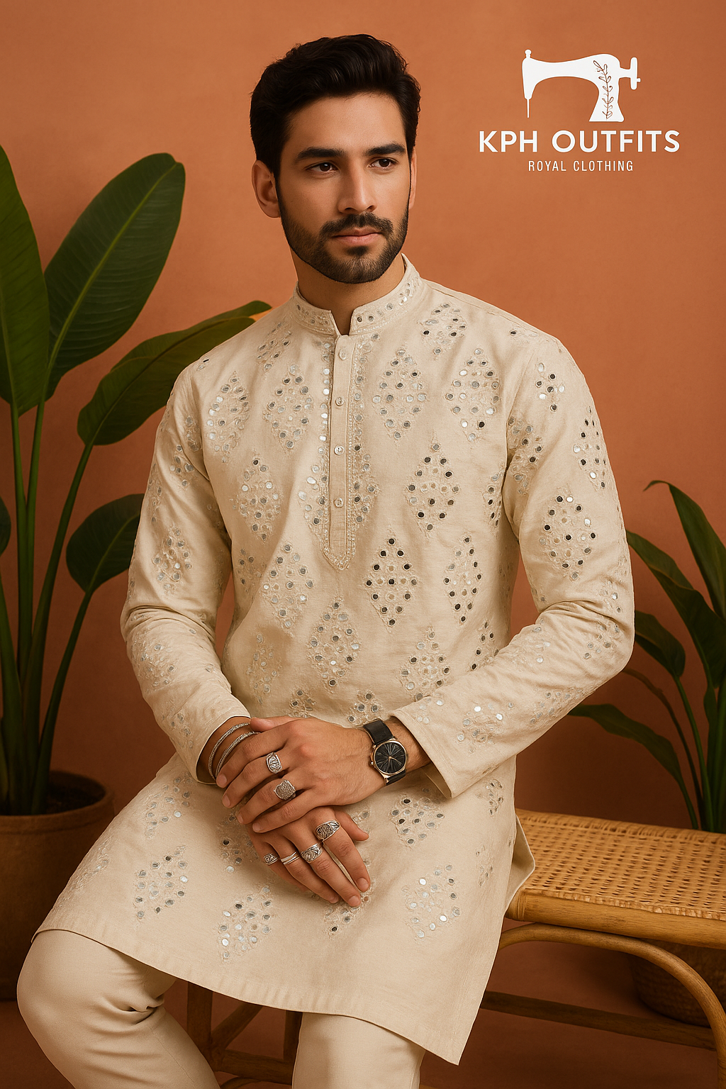 Men's Exclusive Real Mirror Style Kurta  Set