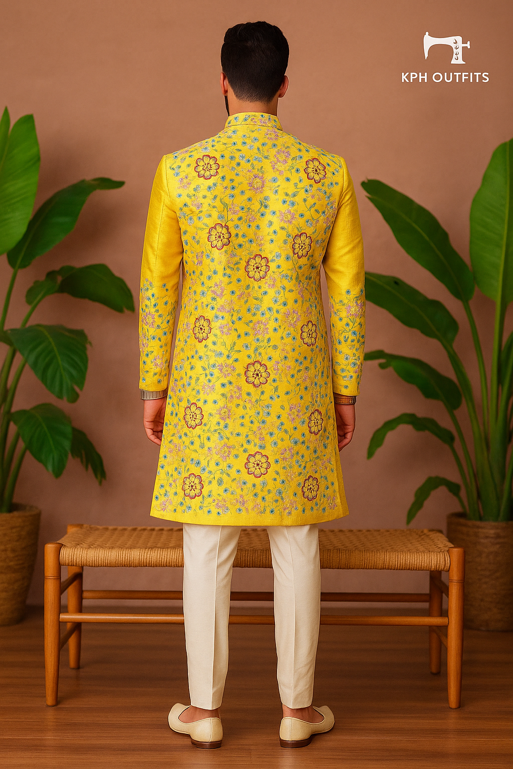 Mustard Silk Haldi Special Handcrafted Indo-Western Set for Men – Exclusive Wedding Wear by KPH Outfits