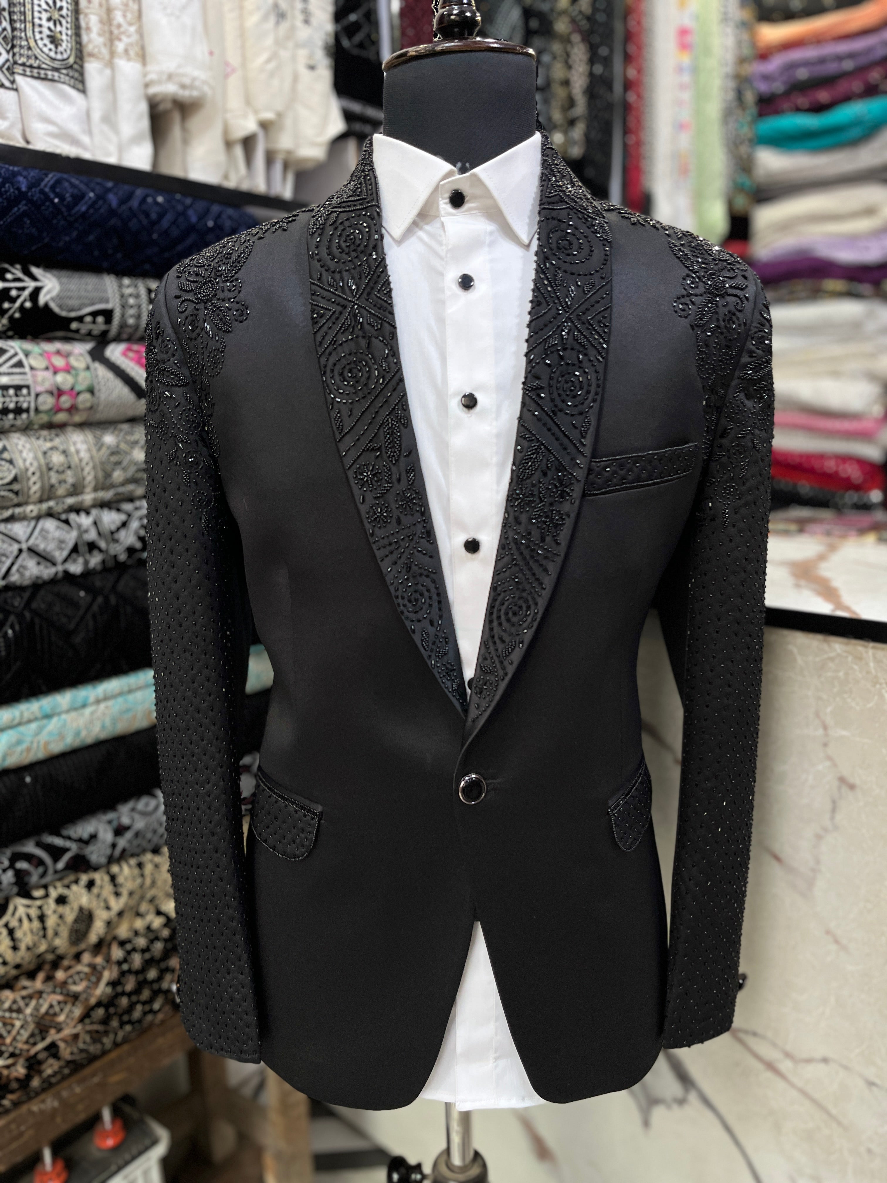 Men's Black Handcrafted Cut dana Work Tuxedo Suit