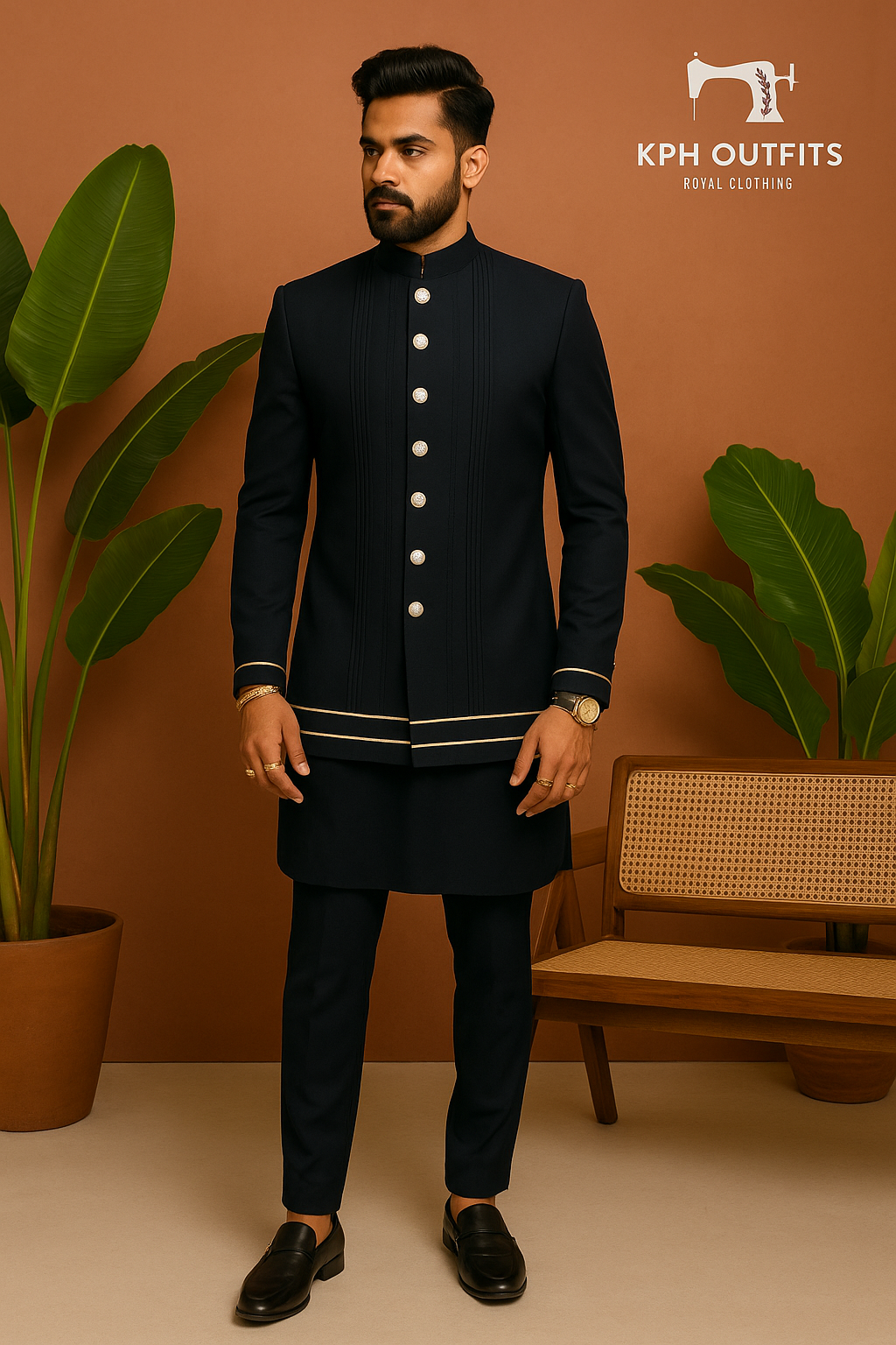 Men's Exclusive Navy Blue Stylish Indo-Western Set - Modern Sophistication by KPH Outfits