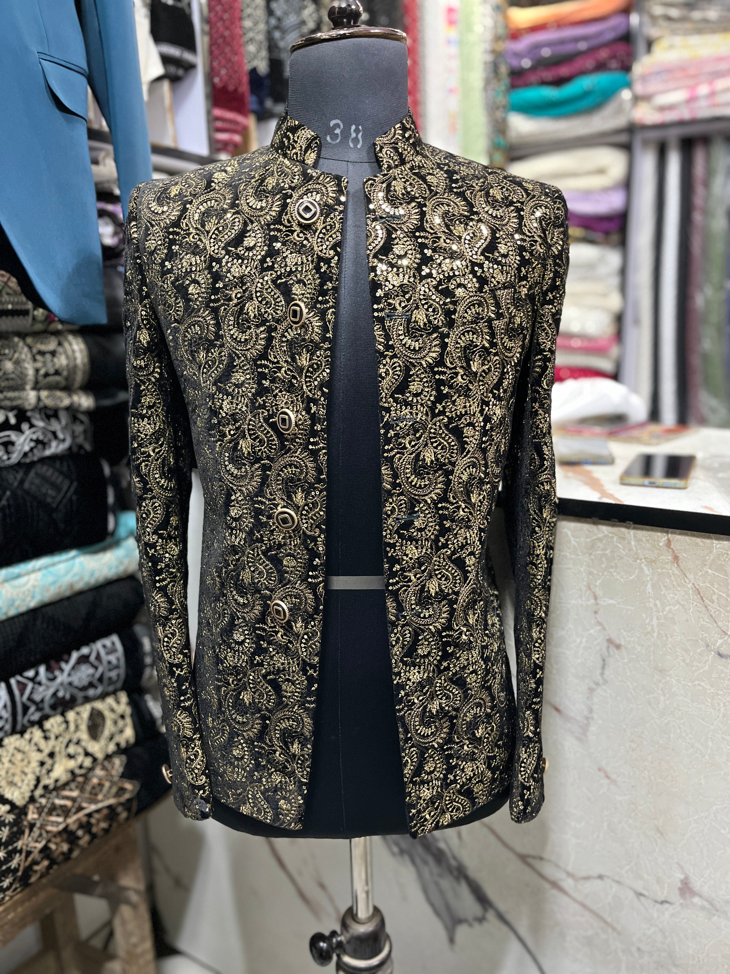 Men's Black Golden Embroidery Jodhpuri Set