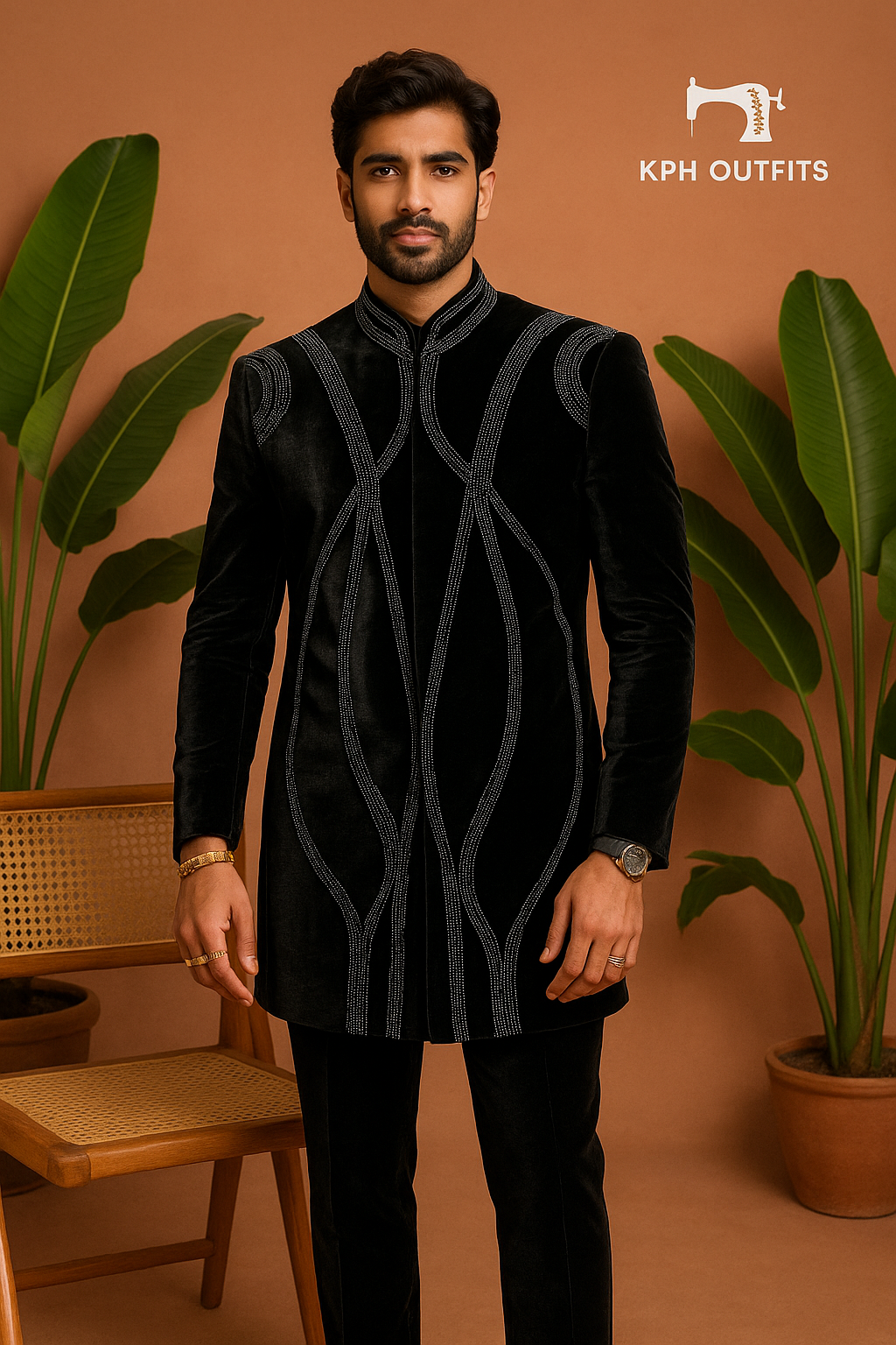 Black Velvet Handcrafted Embellished Jodhpuri Set