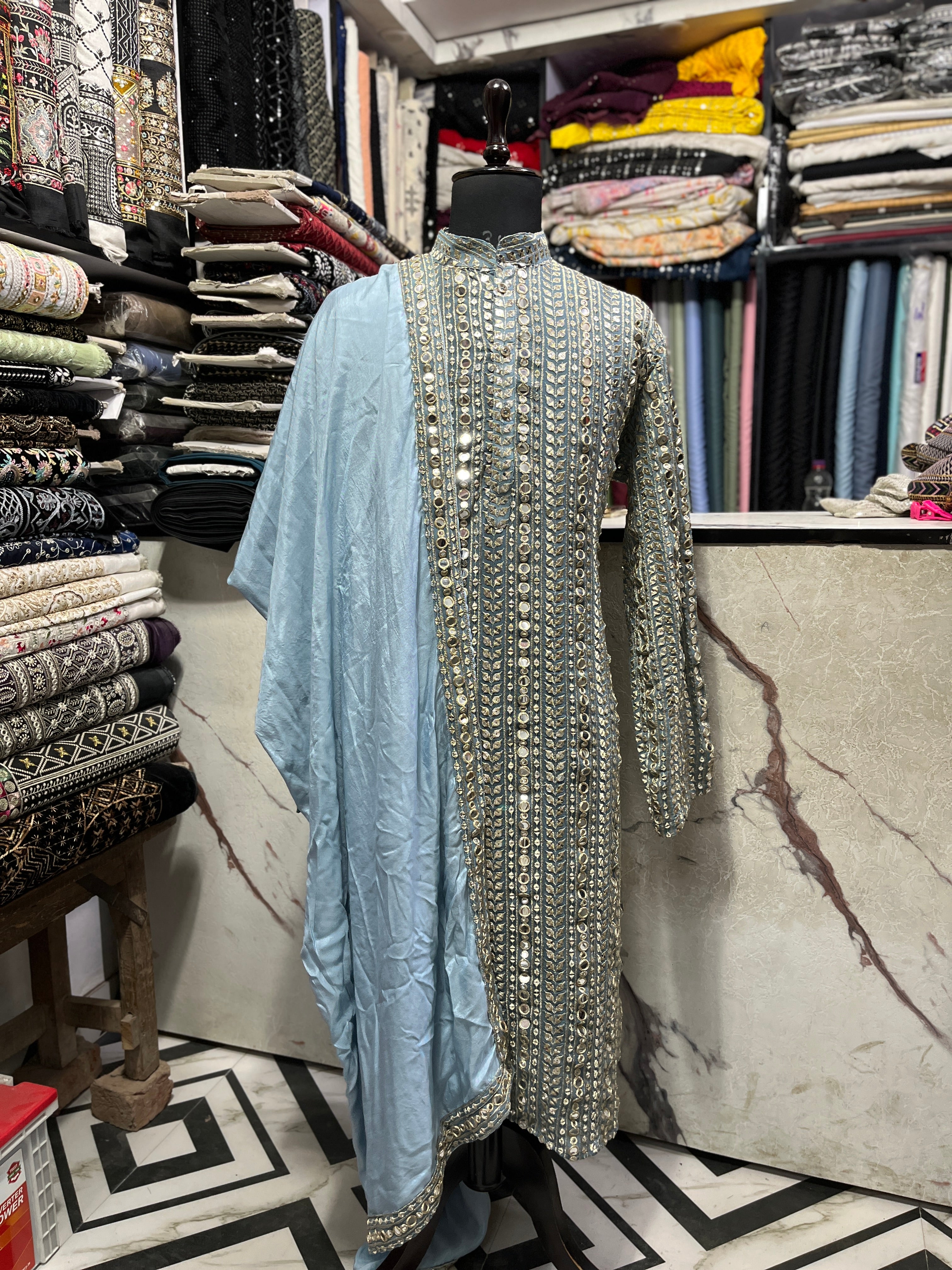 Party Wear Sequence With Dupatta Mirrror Kurta Set