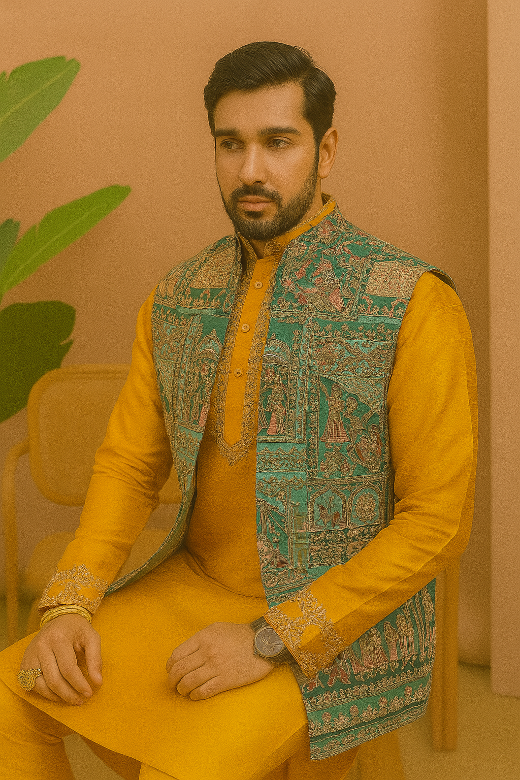 A close-up shot of the intricate design on the open koti.