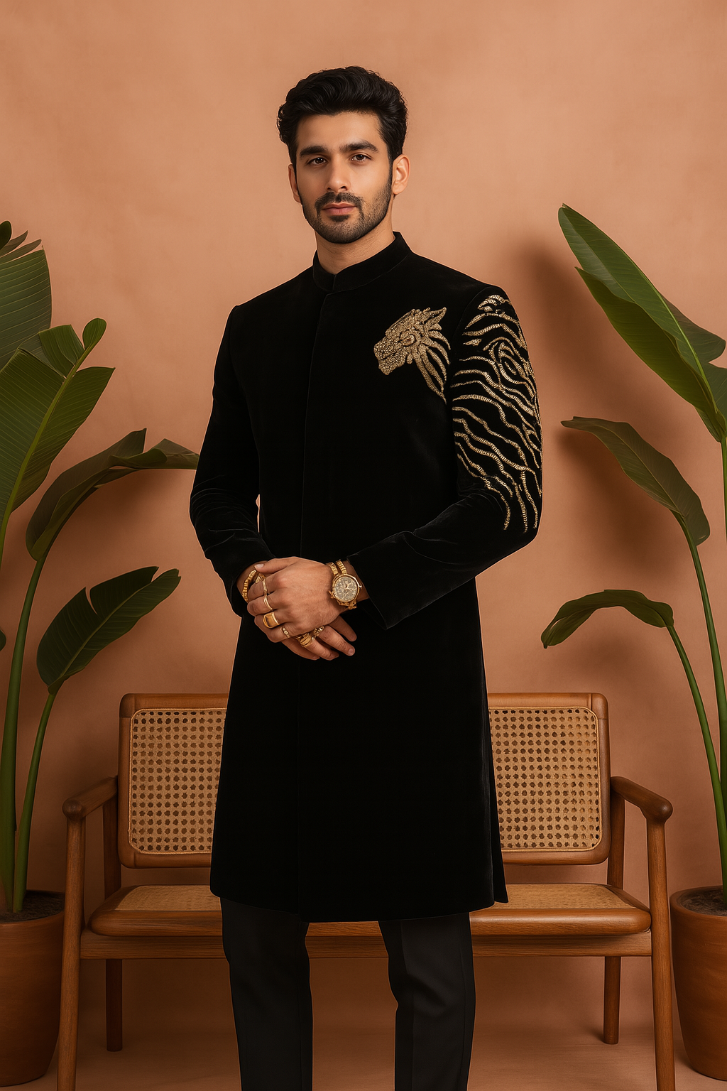 Black velvet indo-western set with handcrafted gold threadwork – KPH Outfits