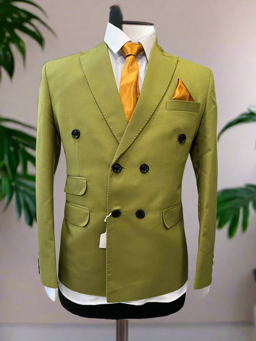 Modern green tuxedo with classic double-breasted design
