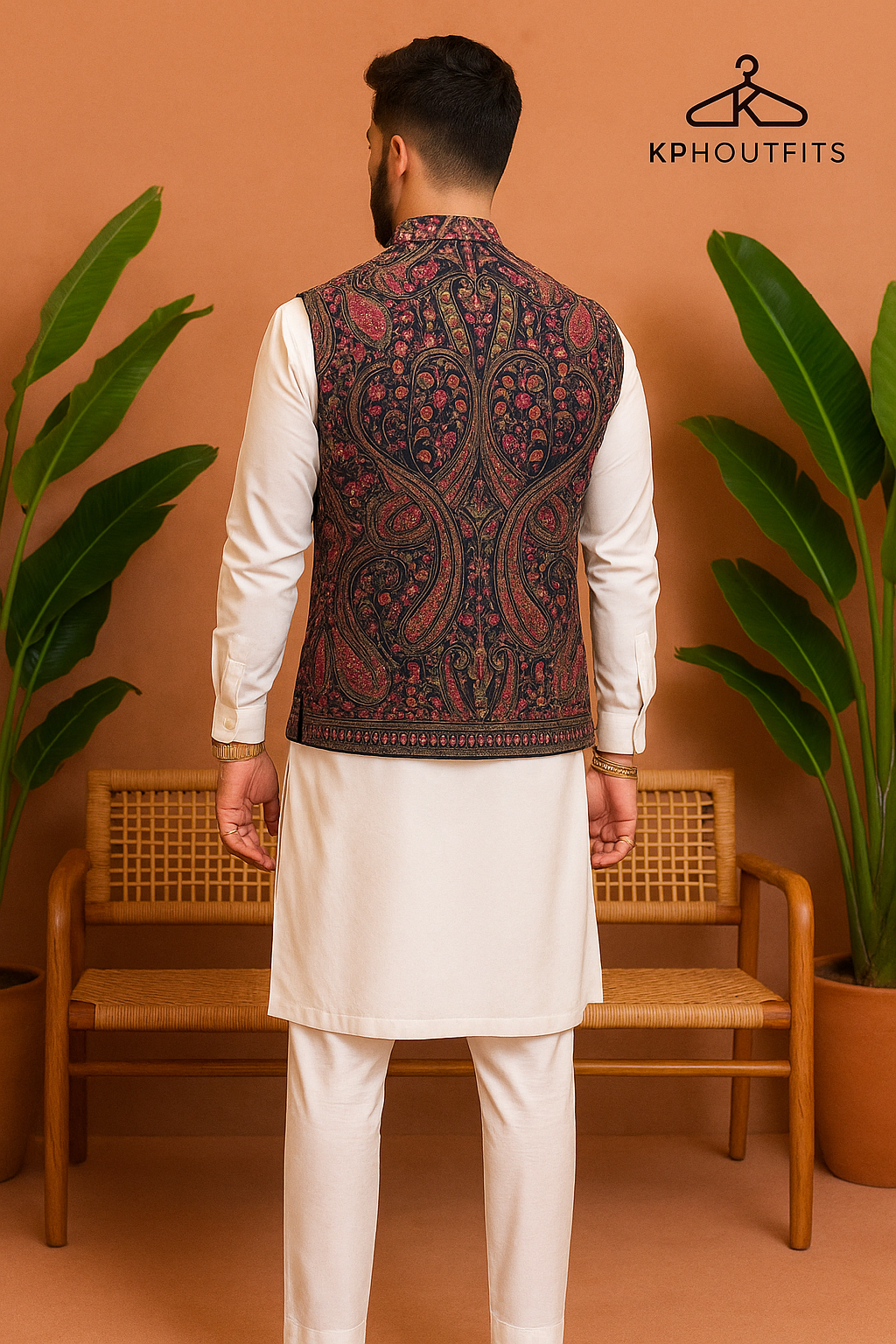 Men's Exclusive Kalamkari Embroidered Nehru Jacket in Navy Blue – Premium Georgette Fabric – KPH Outfits