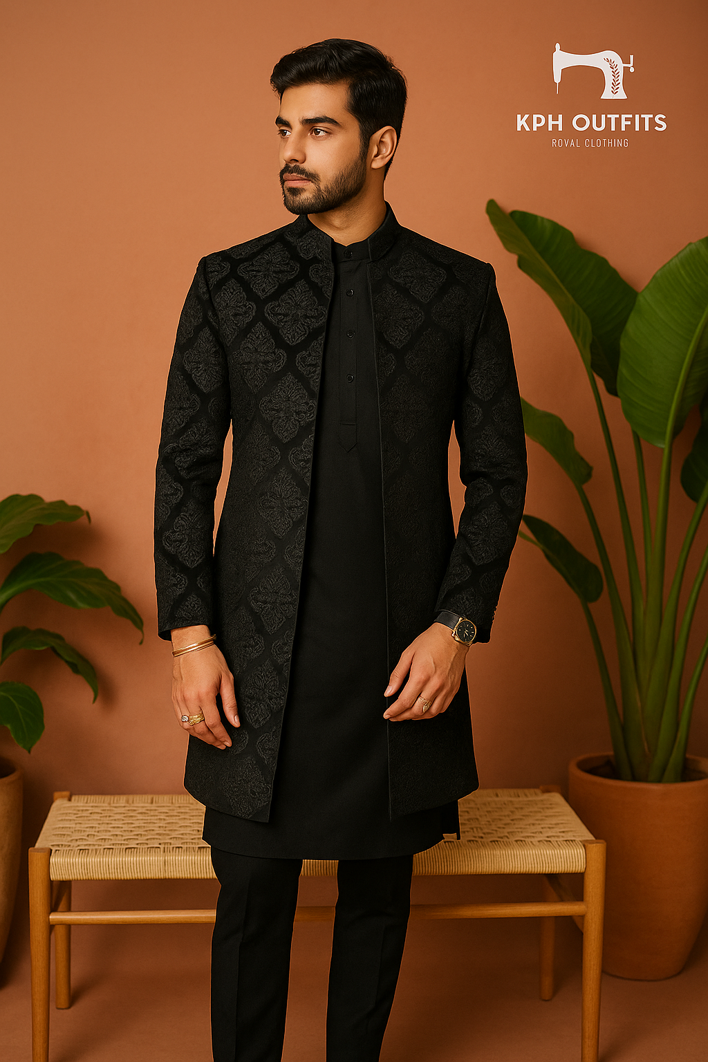 Men's Exclusive Black Velvet Classic Open Jodhpuri Set – Luxury Designer Wear by KPH Outfits
