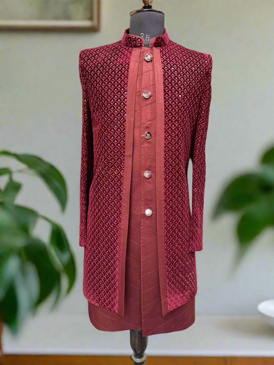 Men's Maroon Open Indo-Western Set – KPH Outfits