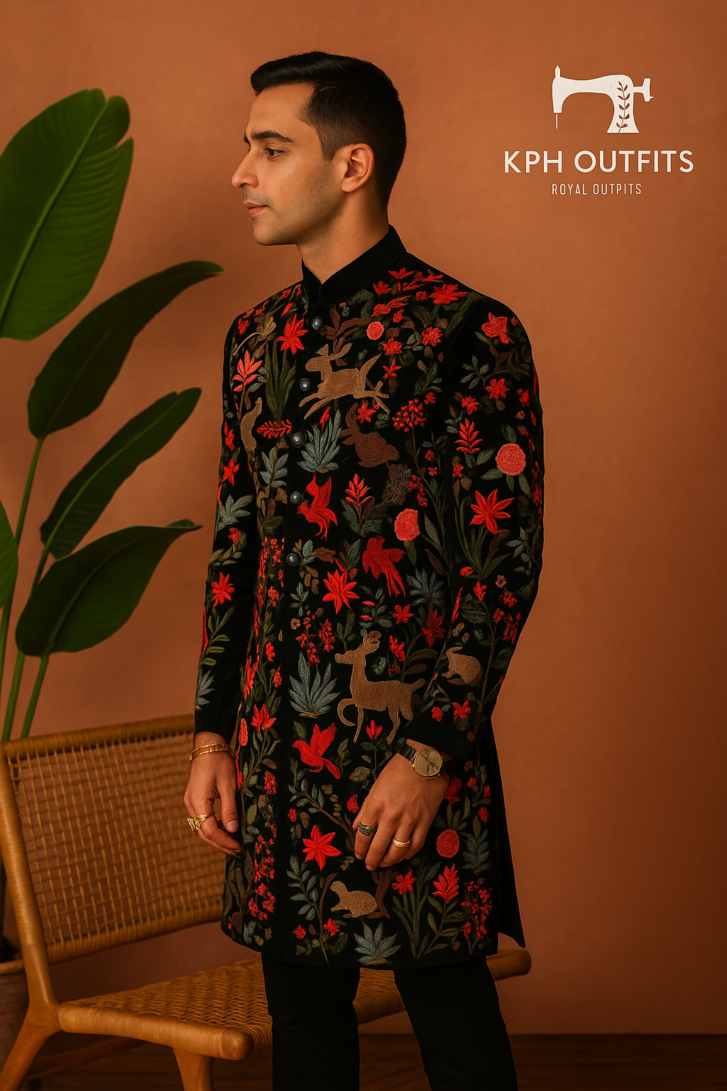 Exclusive Black Sherwani Set with Multi-Color Embroidery – KPH Outfits