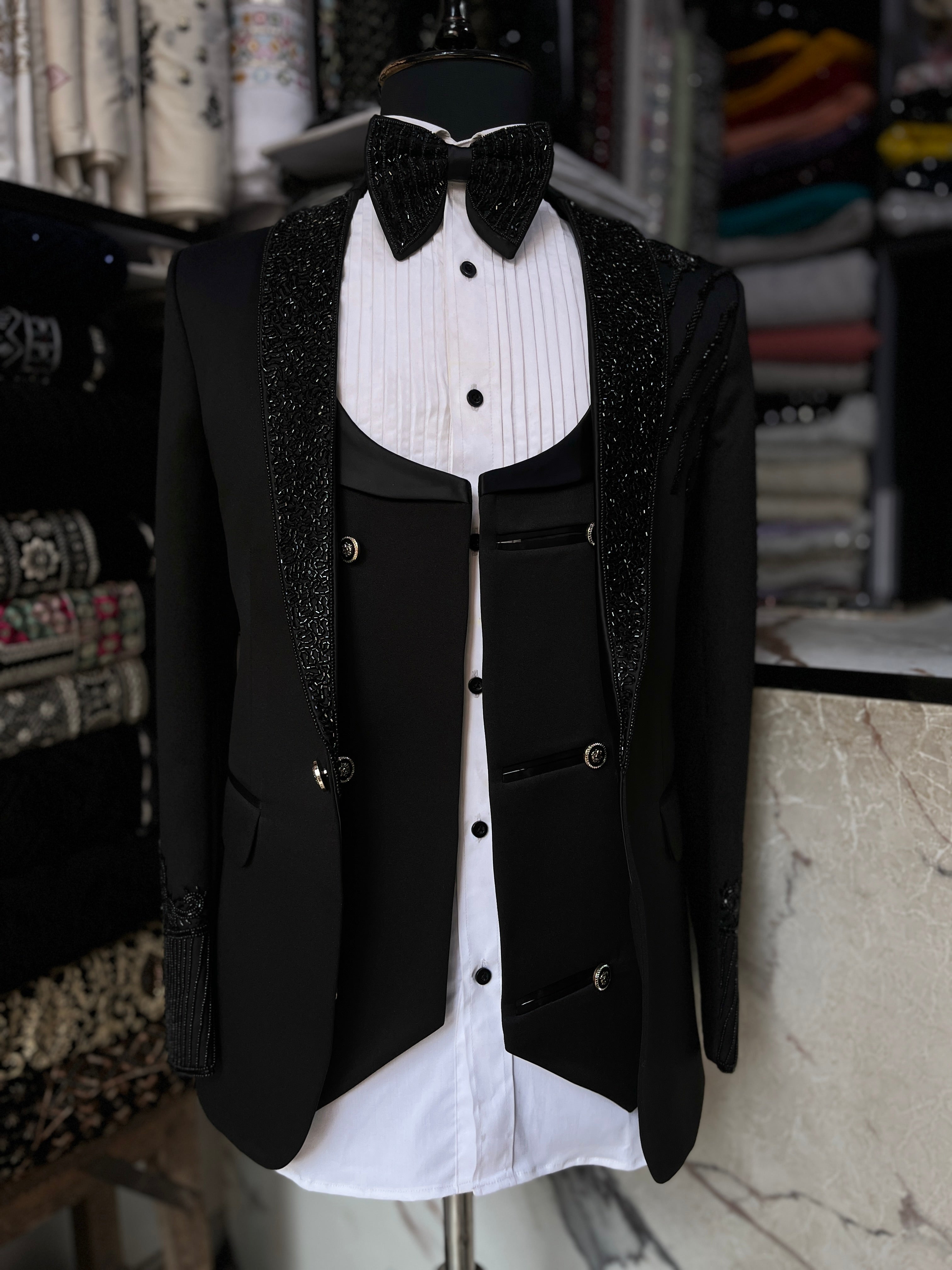 Men's Black Handcrafted Cut dana Work Tuxedo Suit