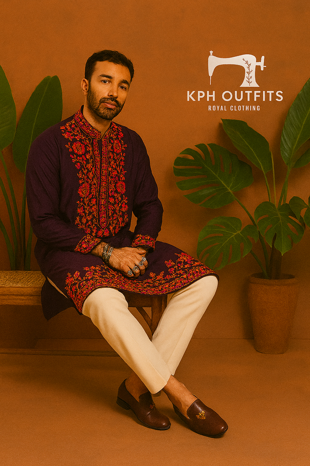 Wine Neck  Embellished Stylish Kurta Set