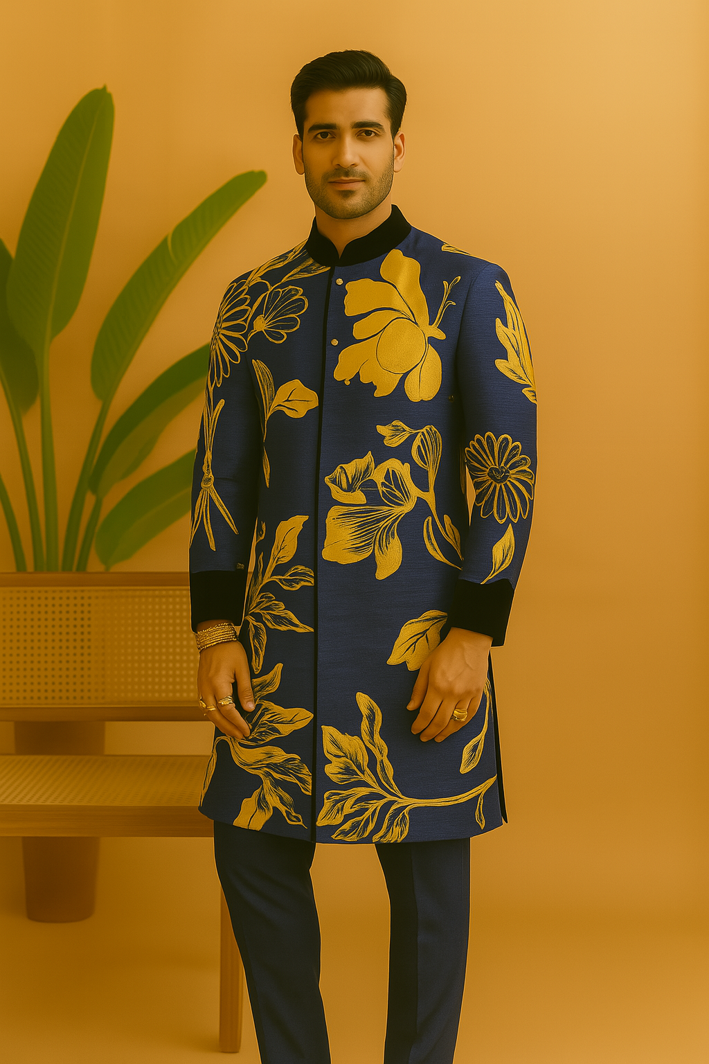 Ranveer Singh Inspired Wedding Special Hand-painted Stylish Sherwani Set