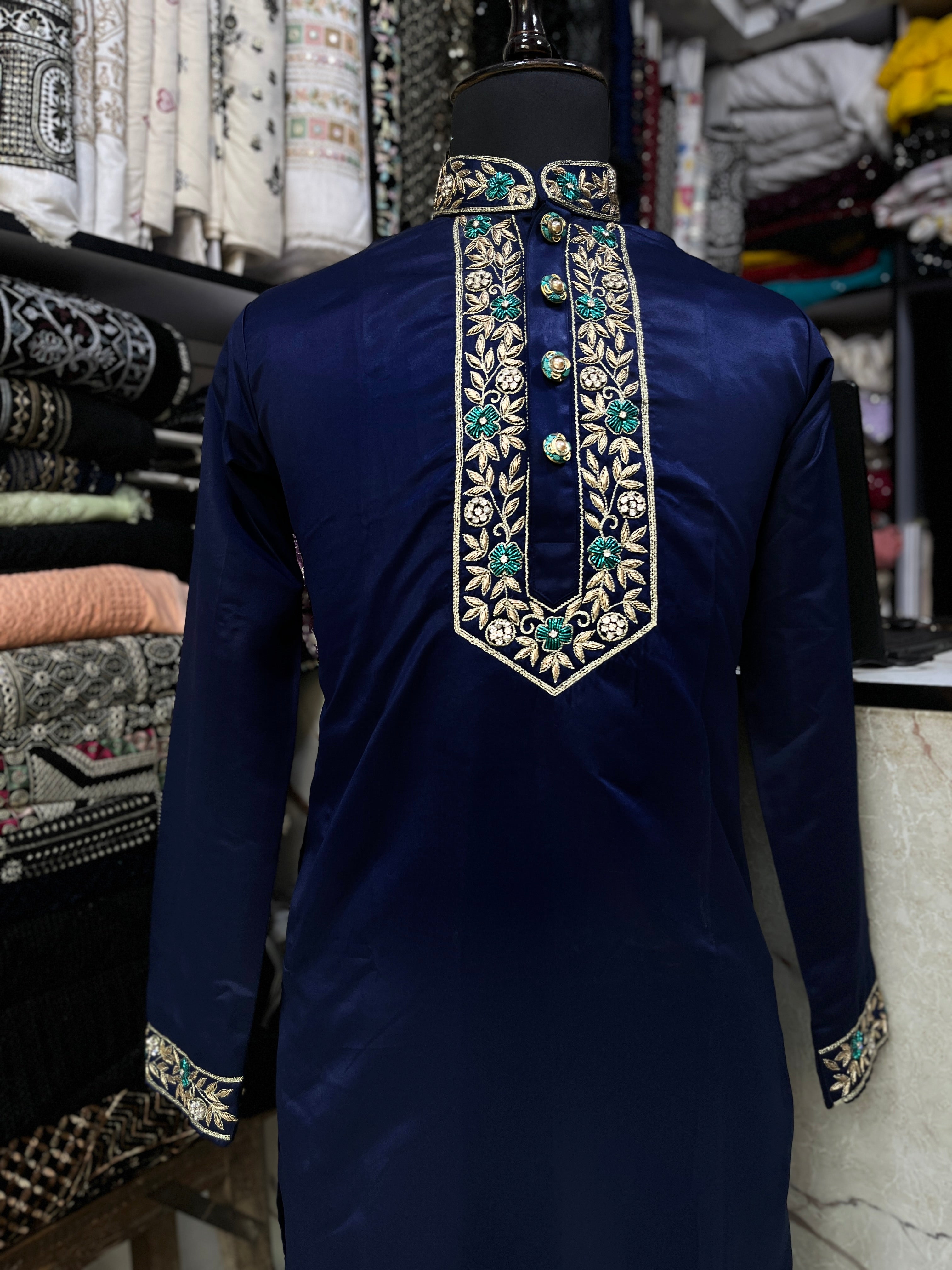 Men's Navy Blue Handcrafted Zardozi Work kurta set