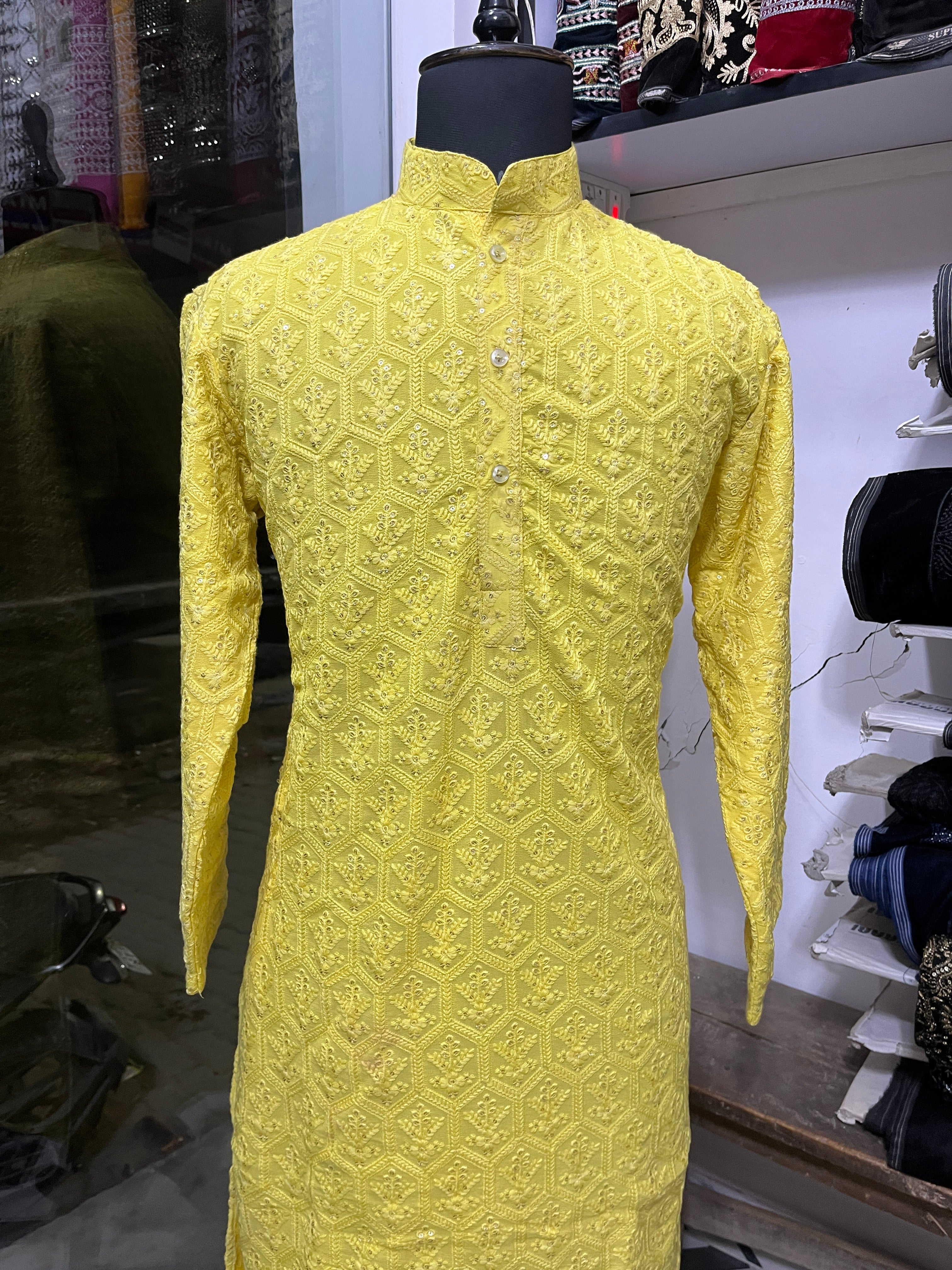 Men's Yellow Exclusive Lakhnavi Kurta Set