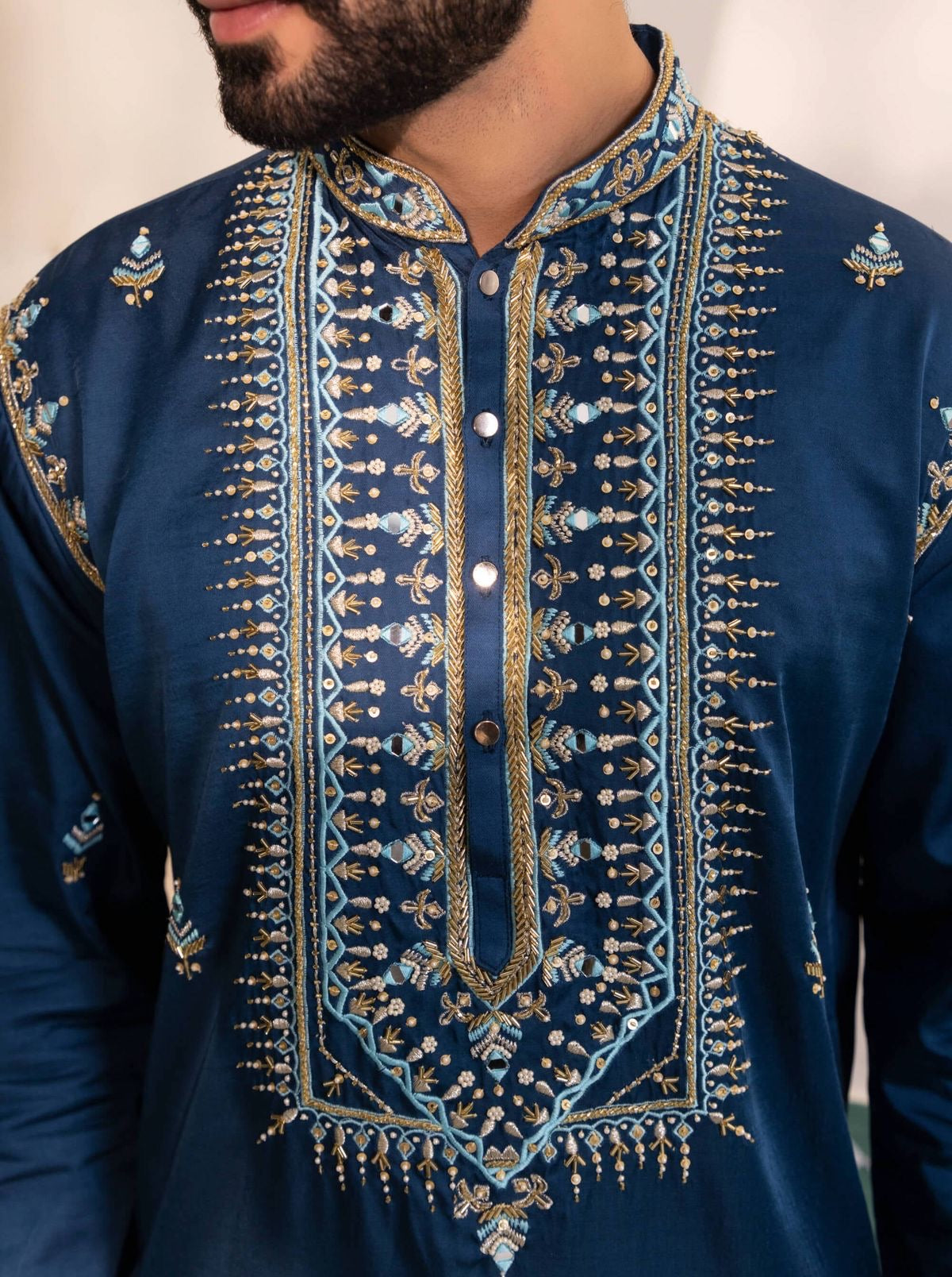 Men's Teal Blue Handcrafted Kurta Set