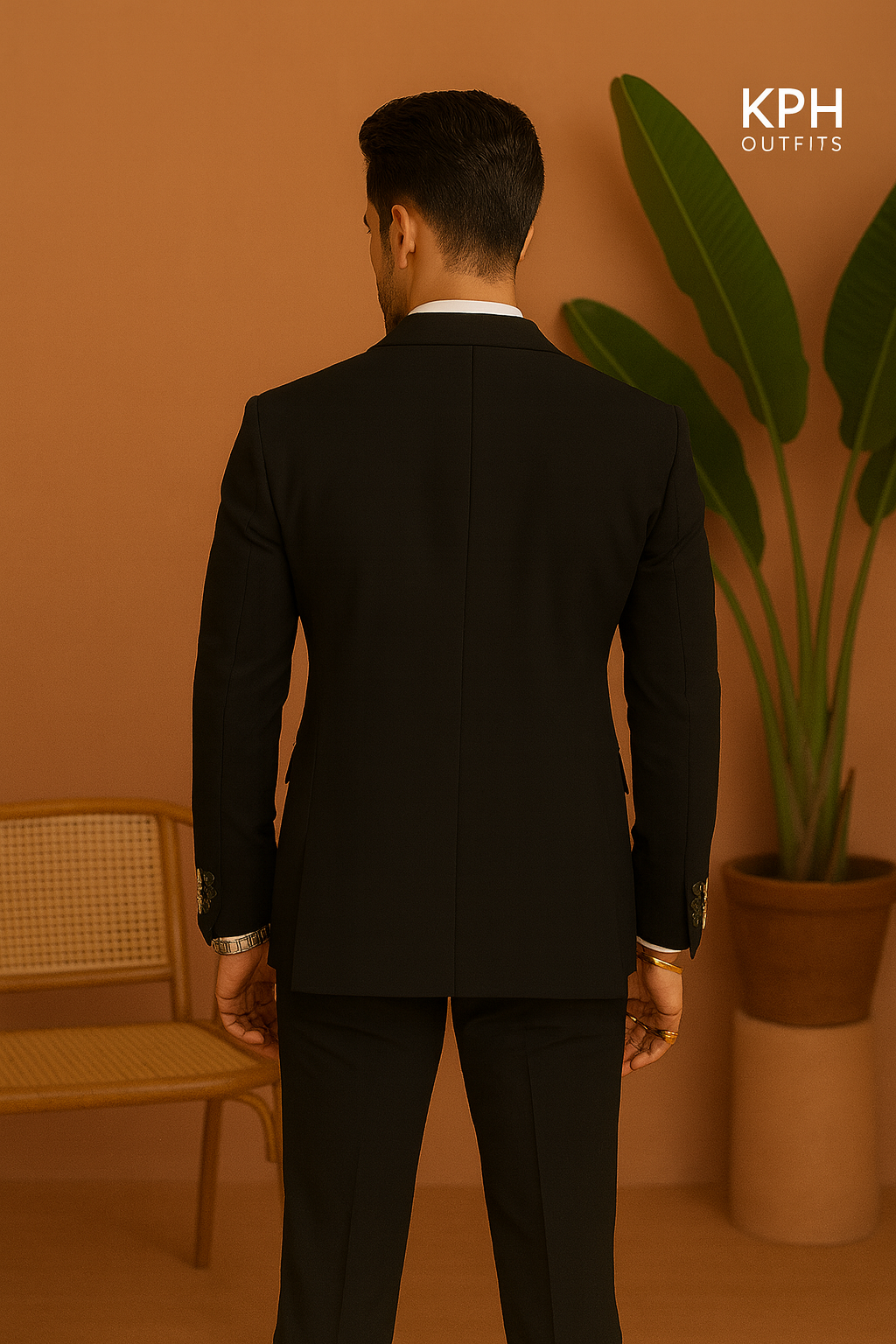 Men's Black Handcrafted Zardozi Work Shawl Lapel Tuxedo Suit by KPH Outfits