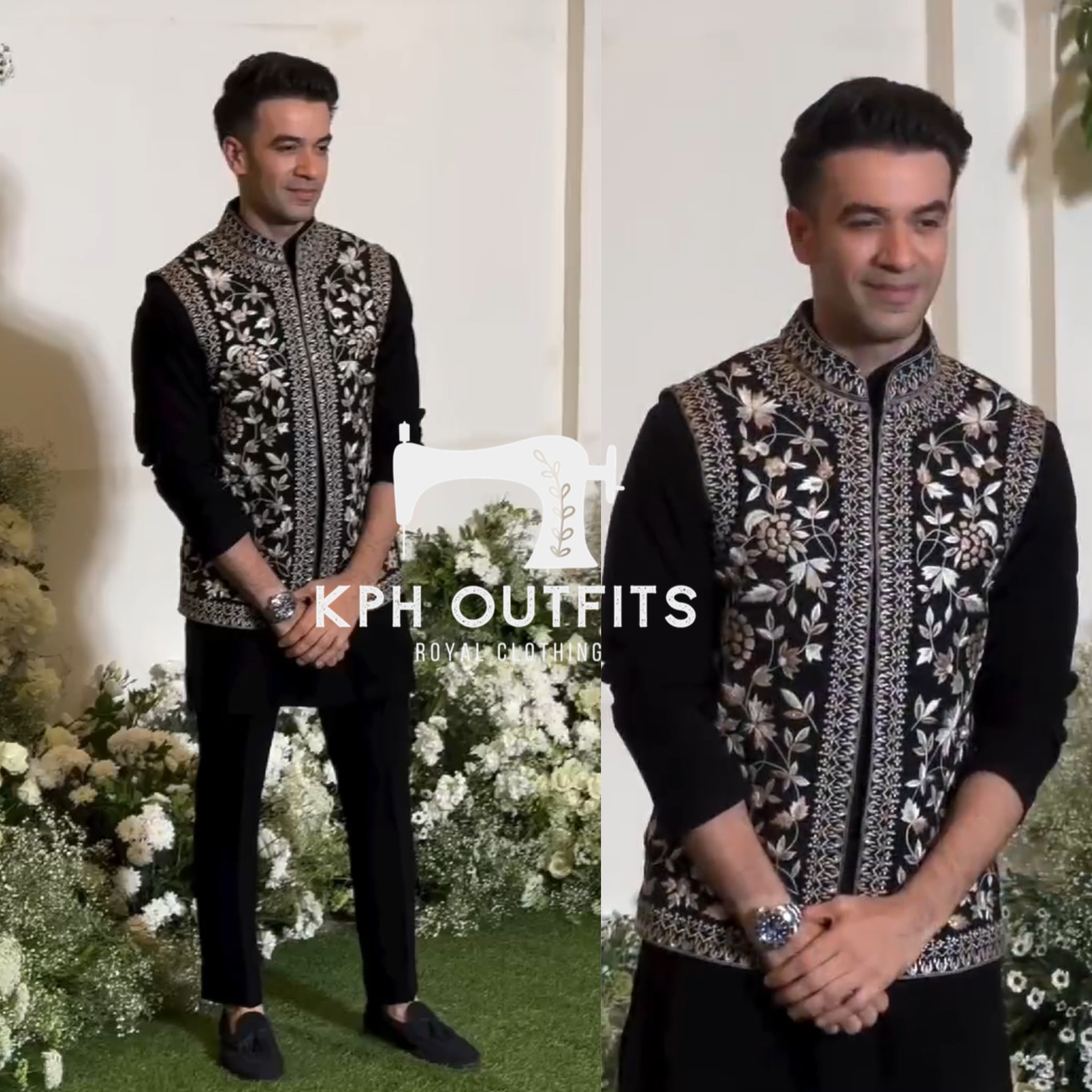 Men's Black Exclusive Thread Embroidery Nehru Jacket Set