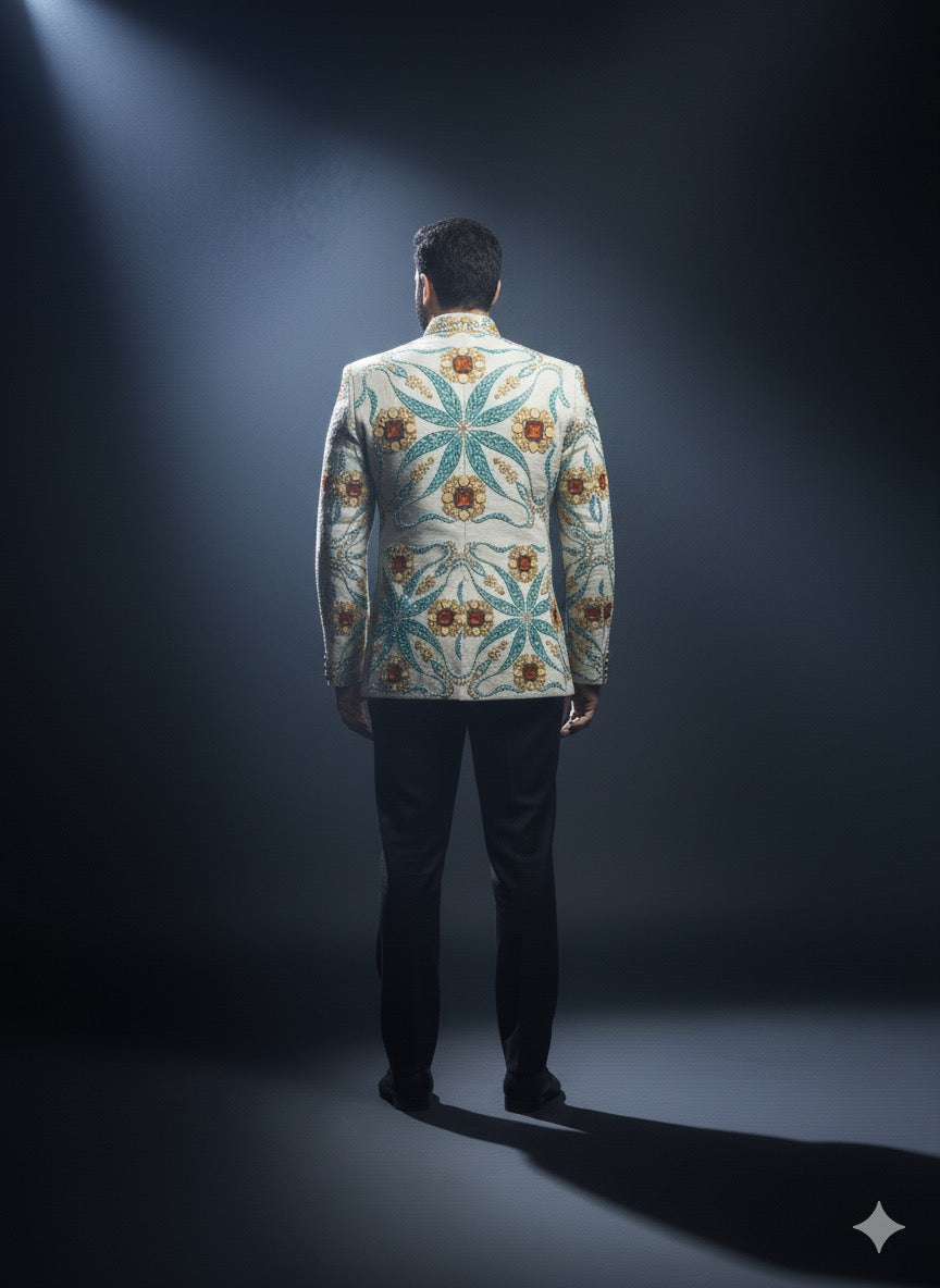 Back side of Bandhgalas suit with black pant