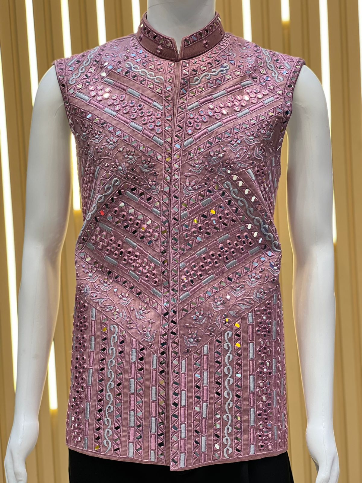 Men's Pink Bharat Reshma Inspired Real Mirror Waistcoat