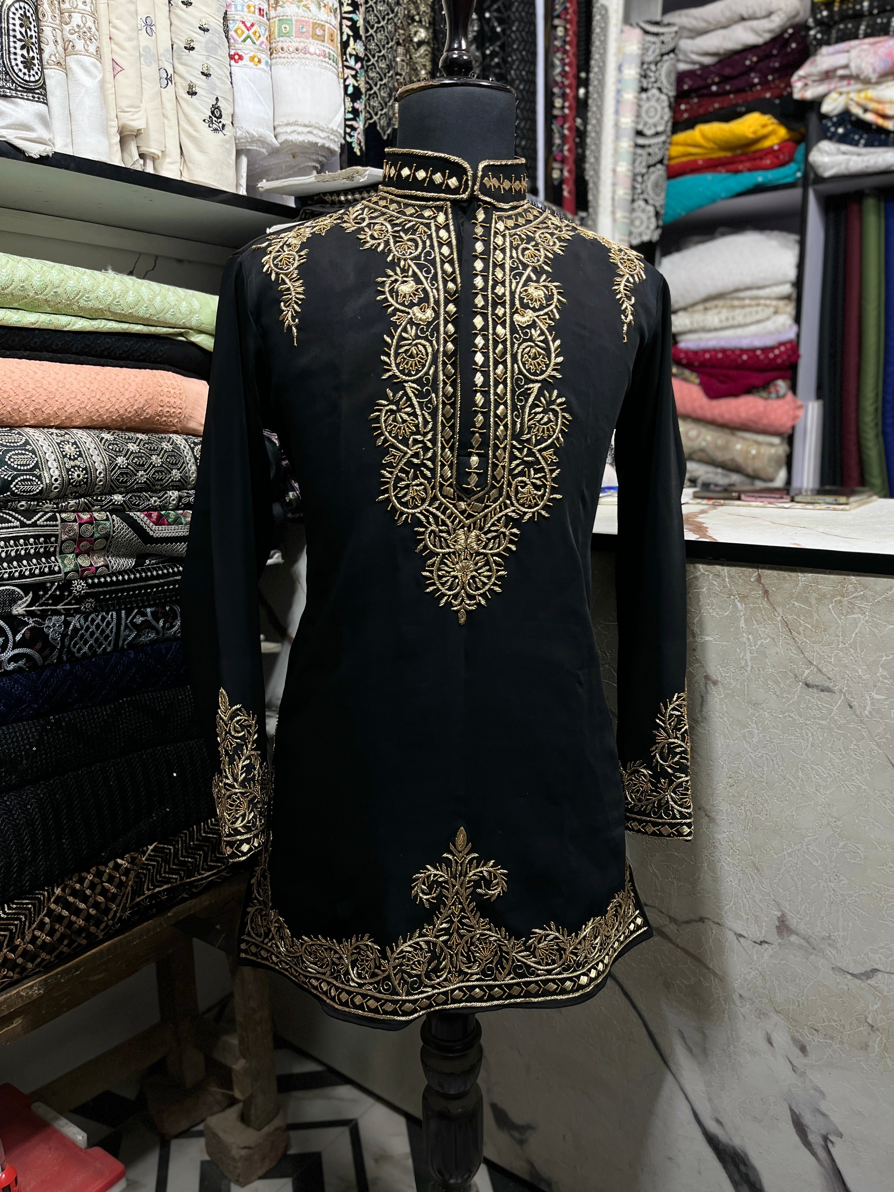 Handcrafted Golden Zardozi Work Embroidery Kurta Set