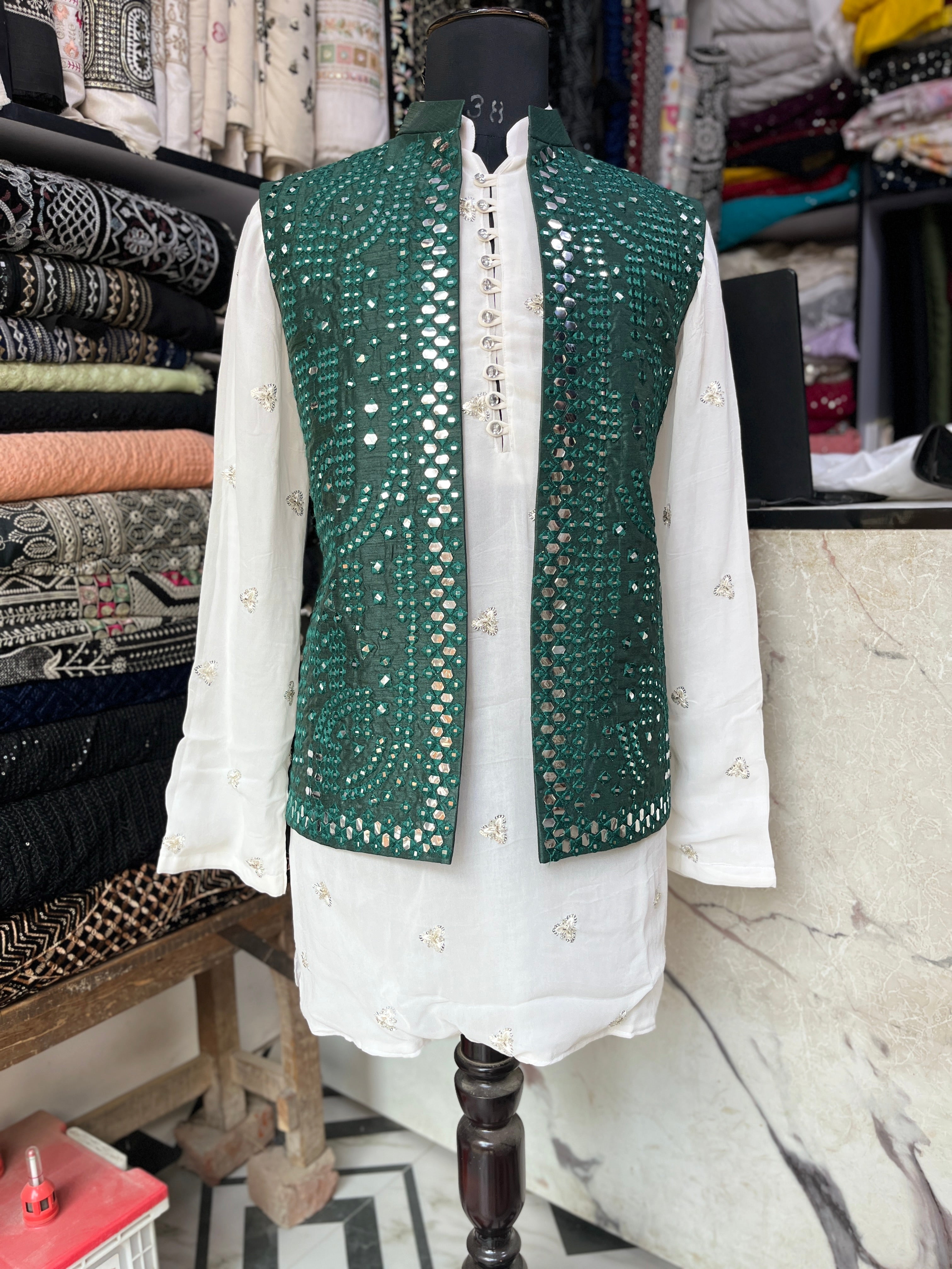 Men's Mirror Bundi Summer Handcrafted Kurta Set