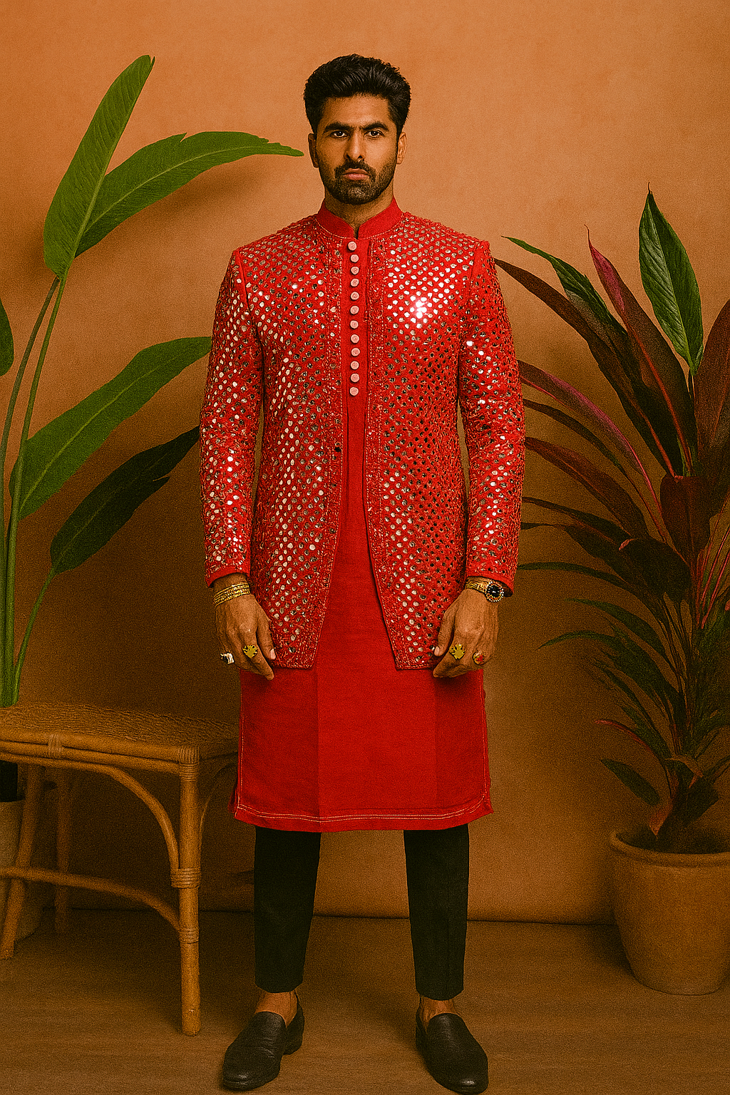 Real mirror embellished Jodhpuri jacket in white – KPH Outfits