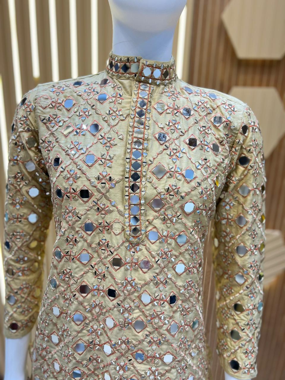 Men's Exclusive Real Mirror Embroidery Design Kurta Set