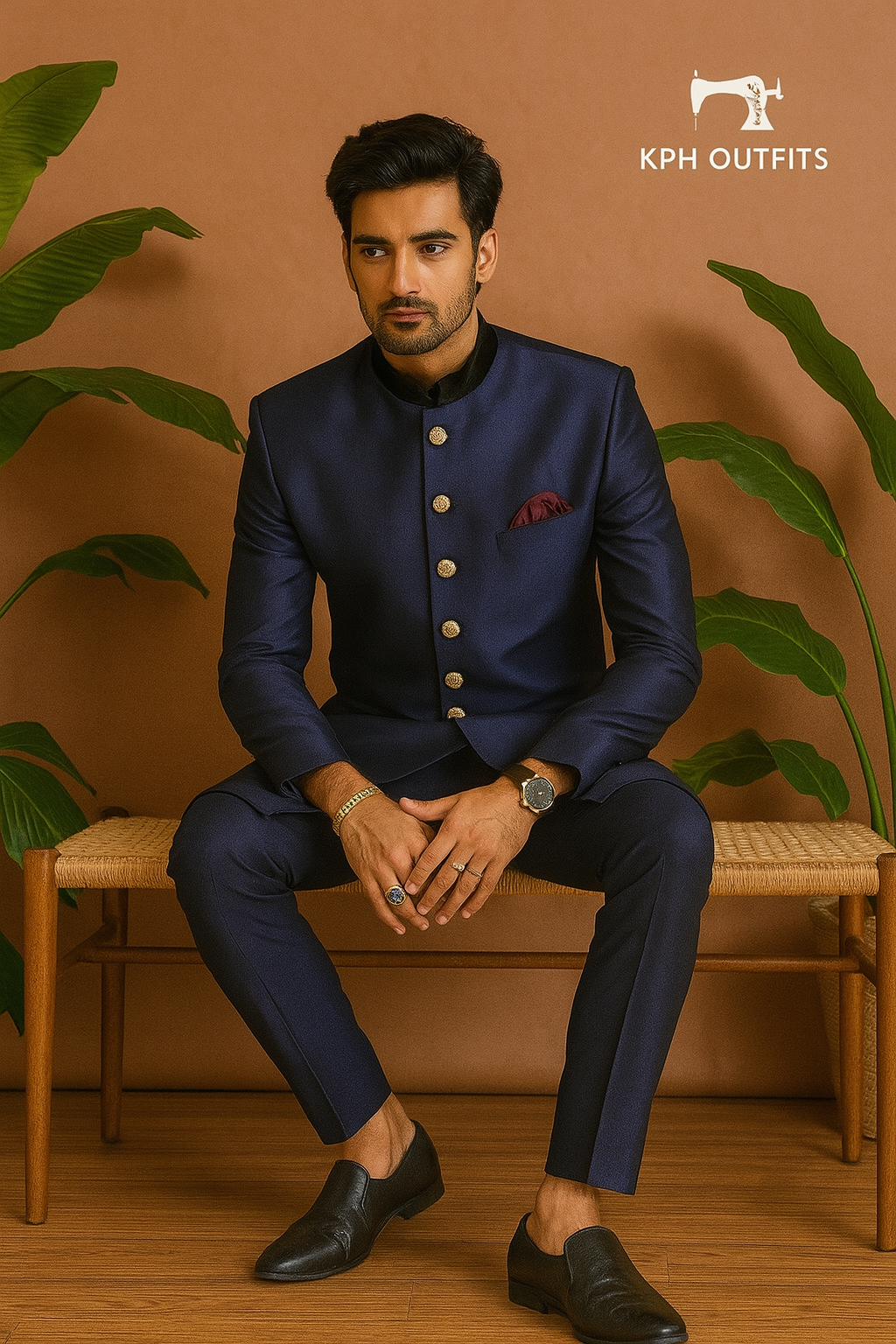 SRK Inspired Stylish Navy Blue Royal Sherwani Set - Bollywood Elegance by KPH Outfits