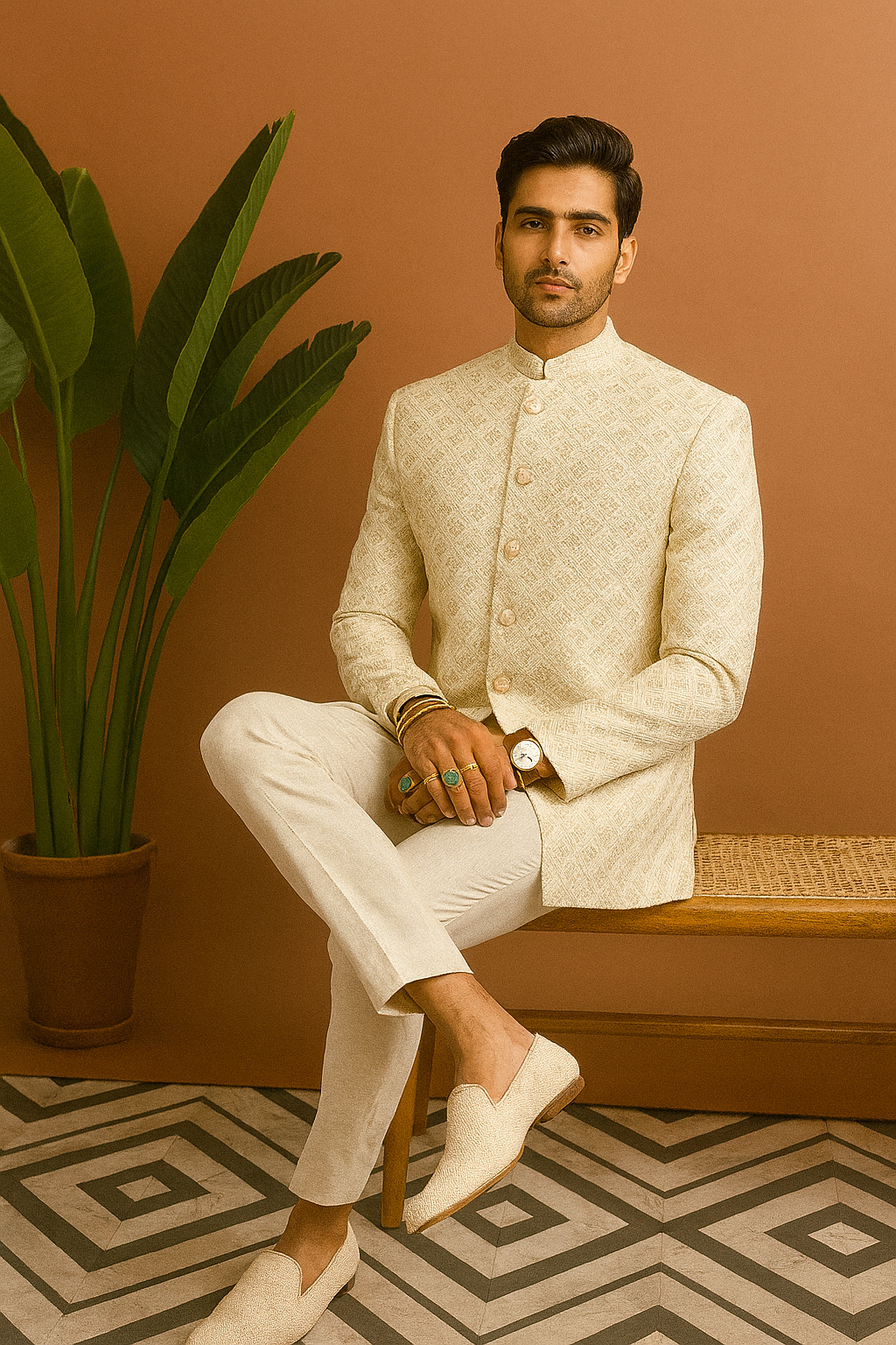 Handcrafted ivory Jodhpuri set for weddings – KPH Outfits