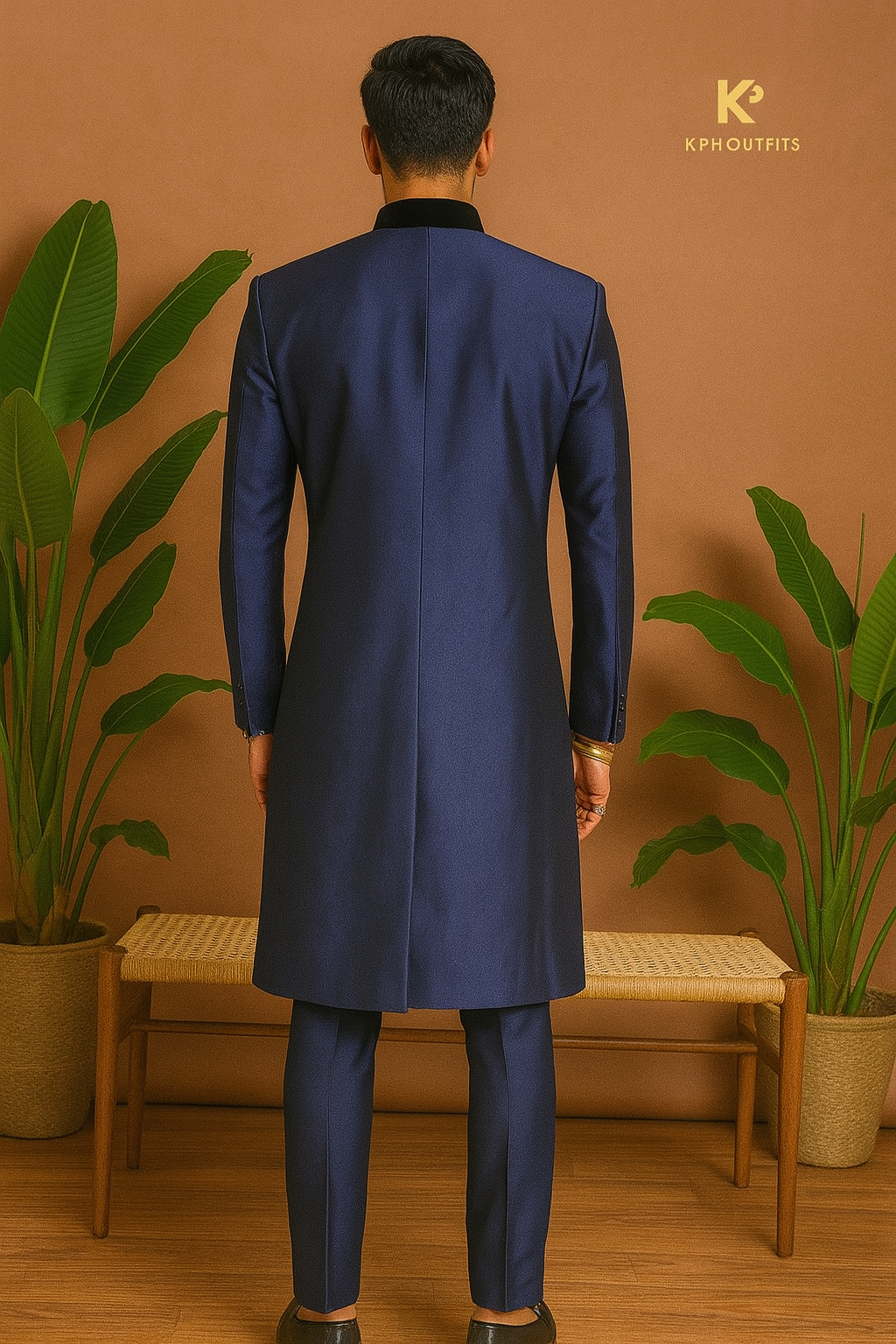 SRK Inspired Stylish Navy Blue Royal Sherwani Set - Bollywood Elegance by KPH Outfits