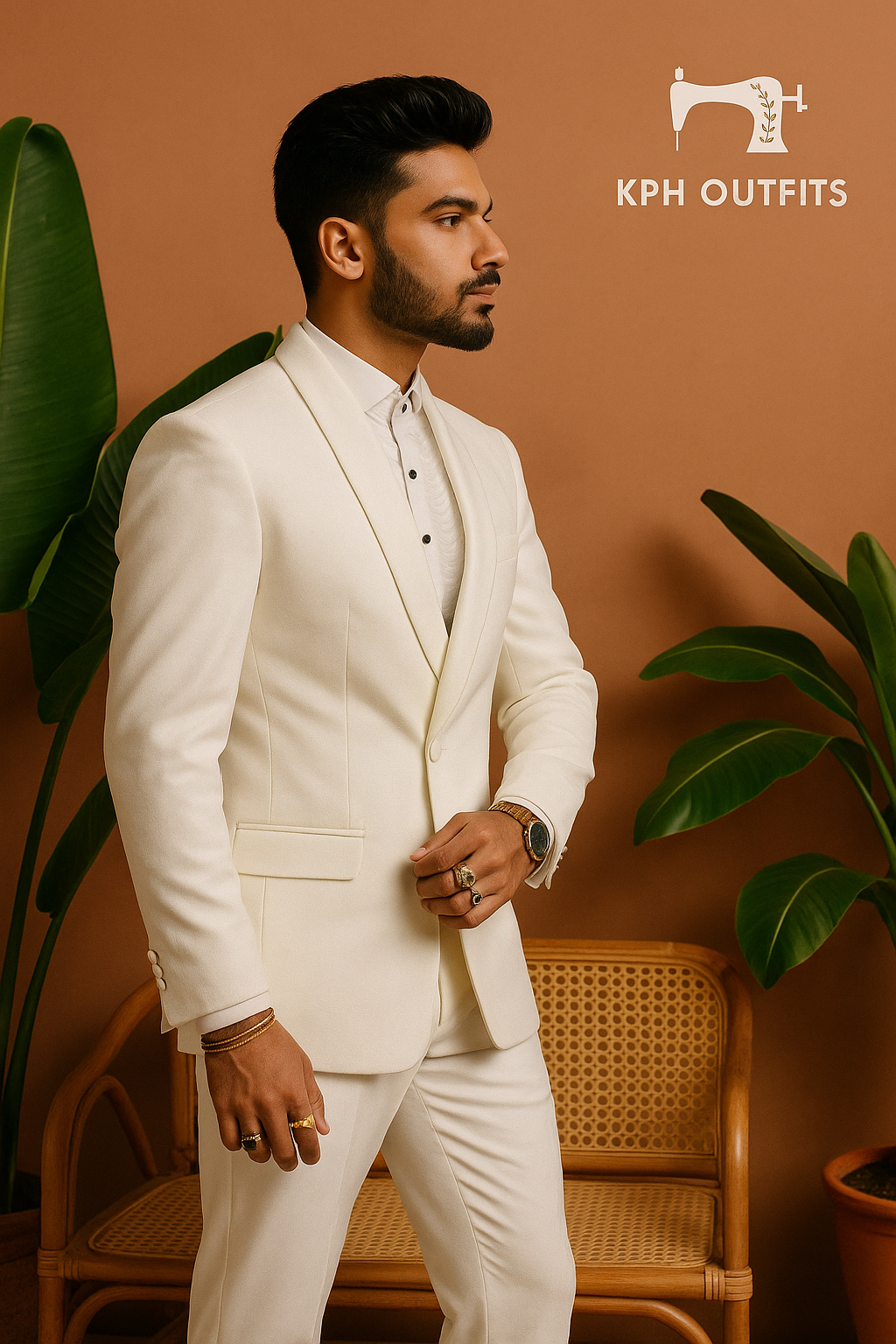 Men's Exclusive Ivory Velvet Double-Breasted Tuxedo Suit – Premium Formal Wear by KPH Outfits