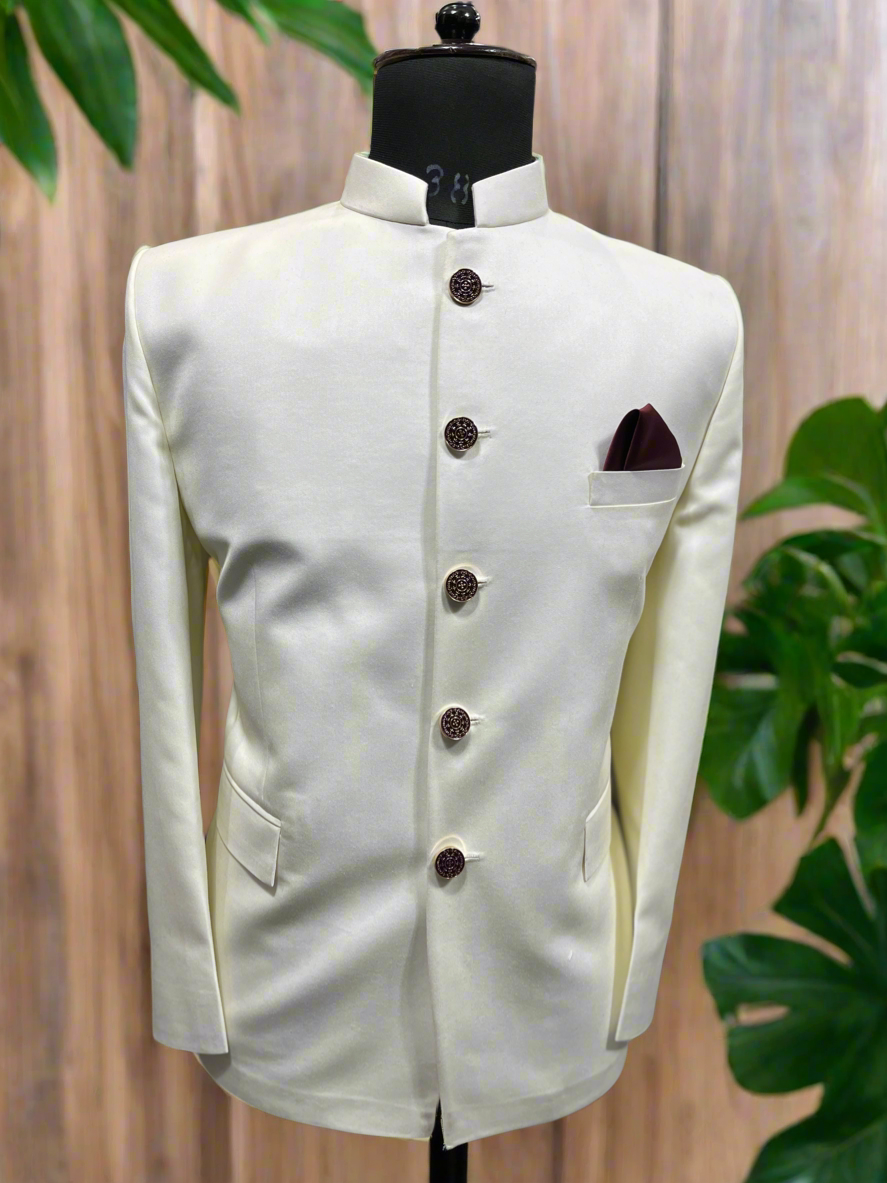 Tweed Fabric Bandhgala Suit for Men