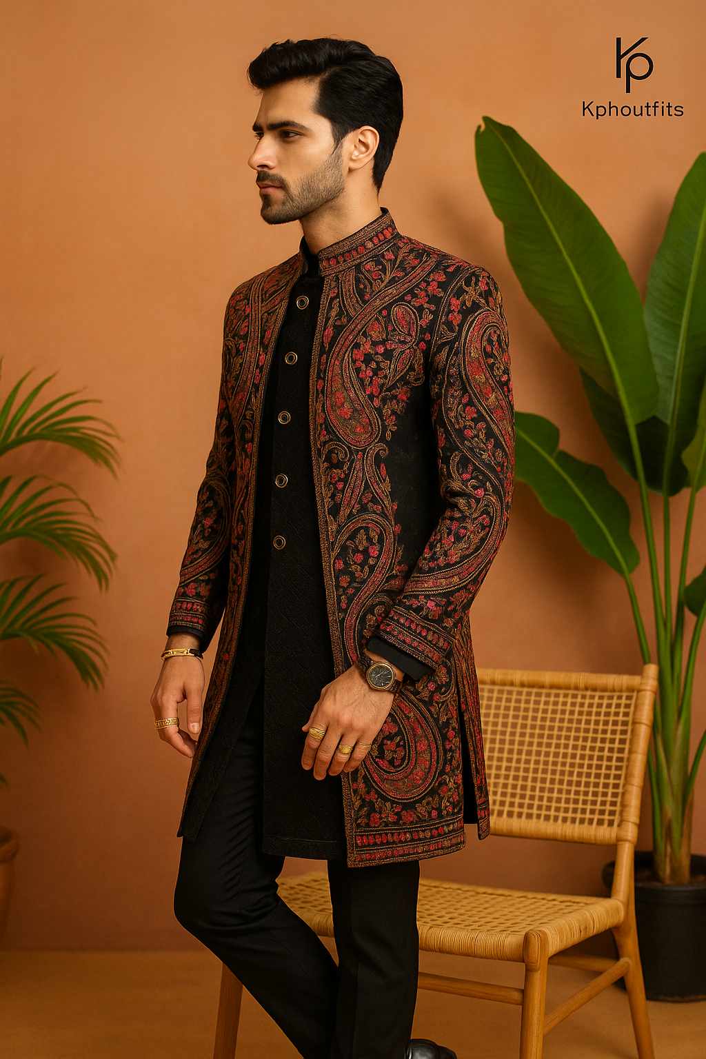 Men's Exclusive Black Kalamkari Embroidered Indo-Western Set- KPH Outfits