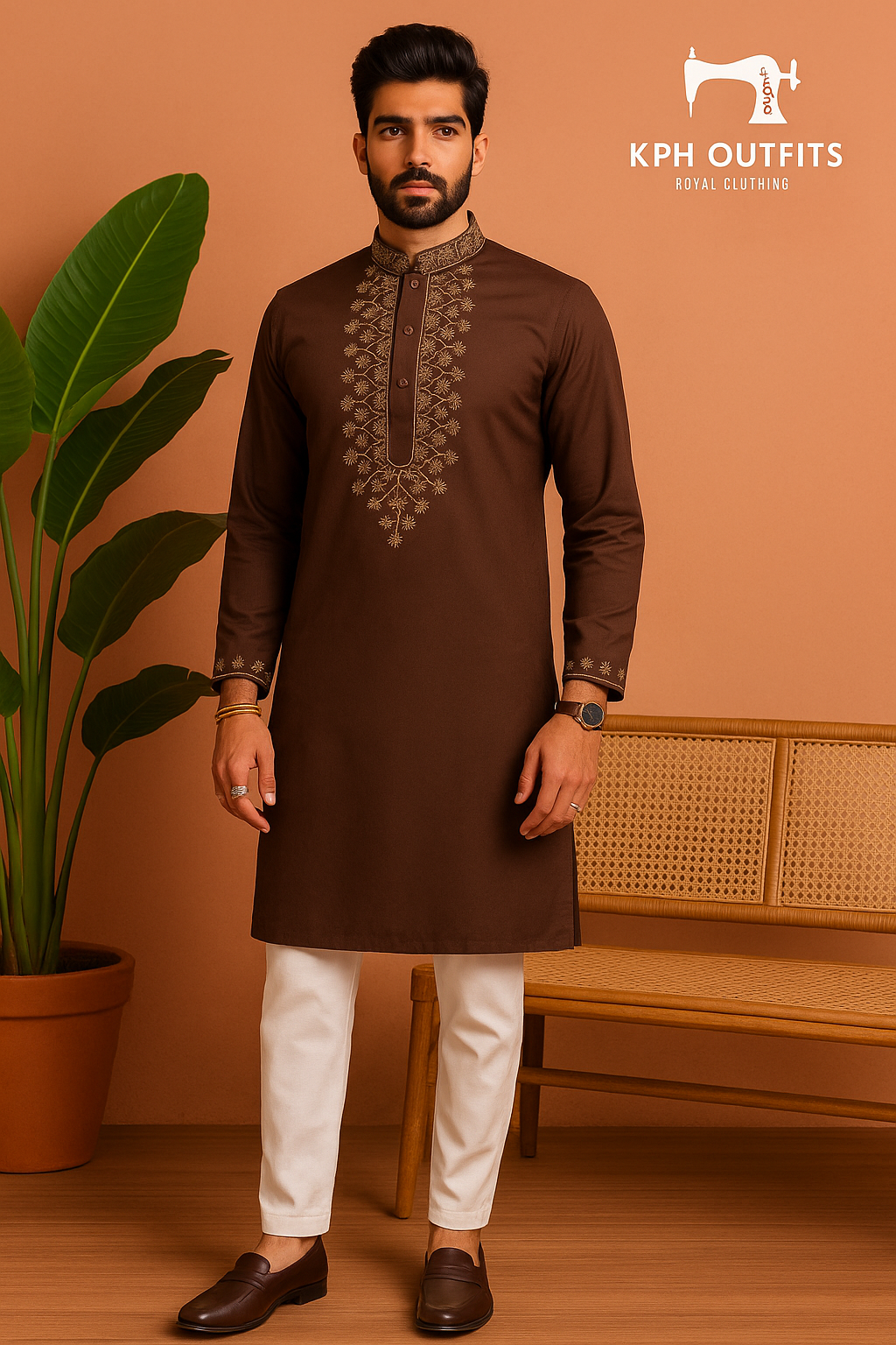 Men's Exclusive Dark Brown Handcrafted Kurta Set - KPH Outfits
