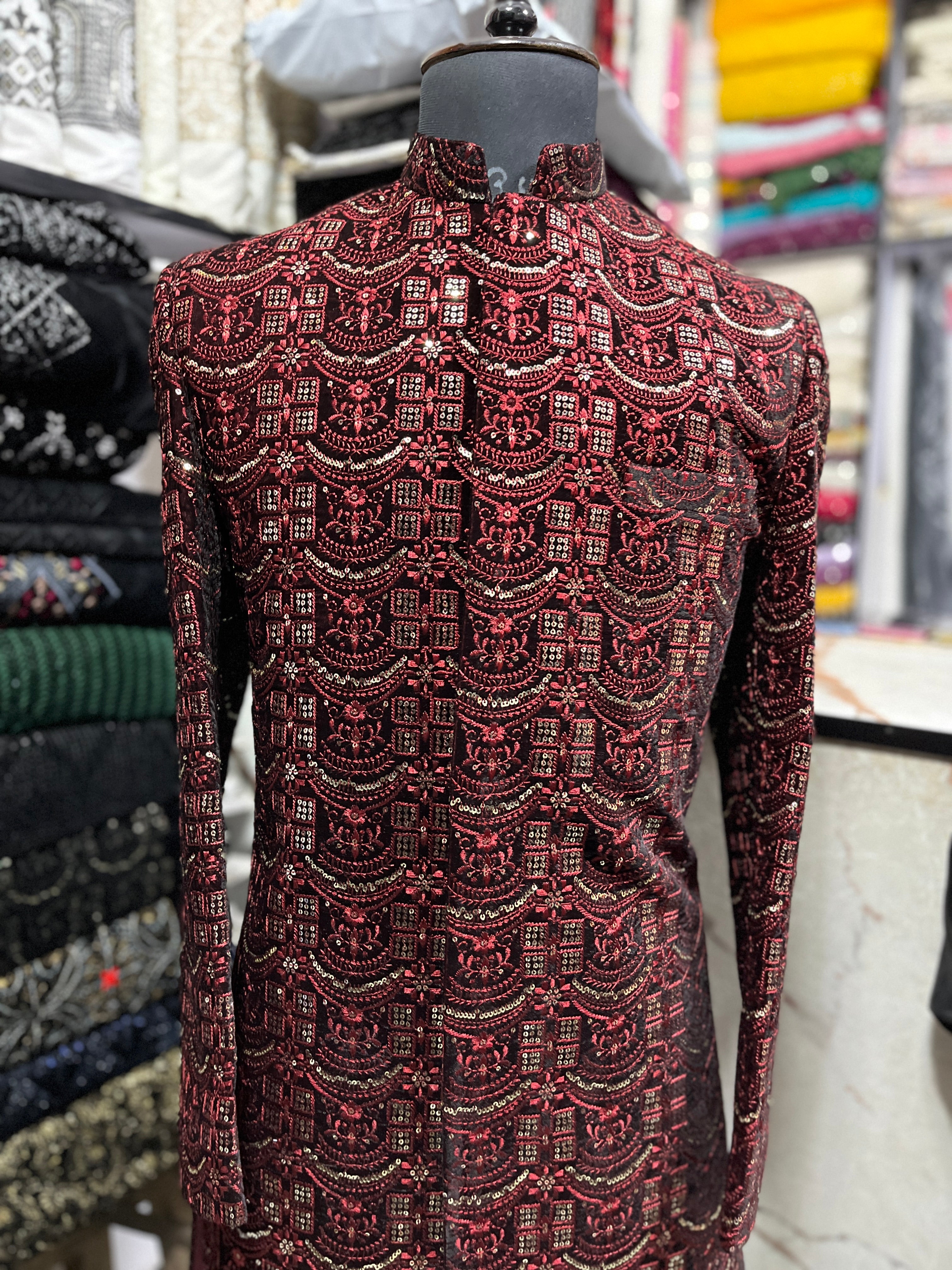 Men's Exclusive Maroon Indo-western set