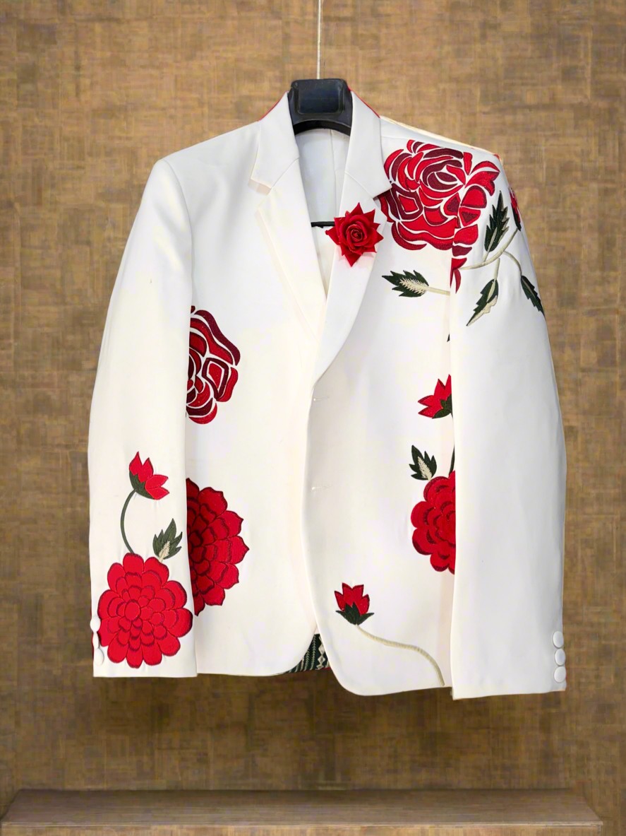 Men's Exclusive Designer Rose Embellished Stylish Tuxedo Suit